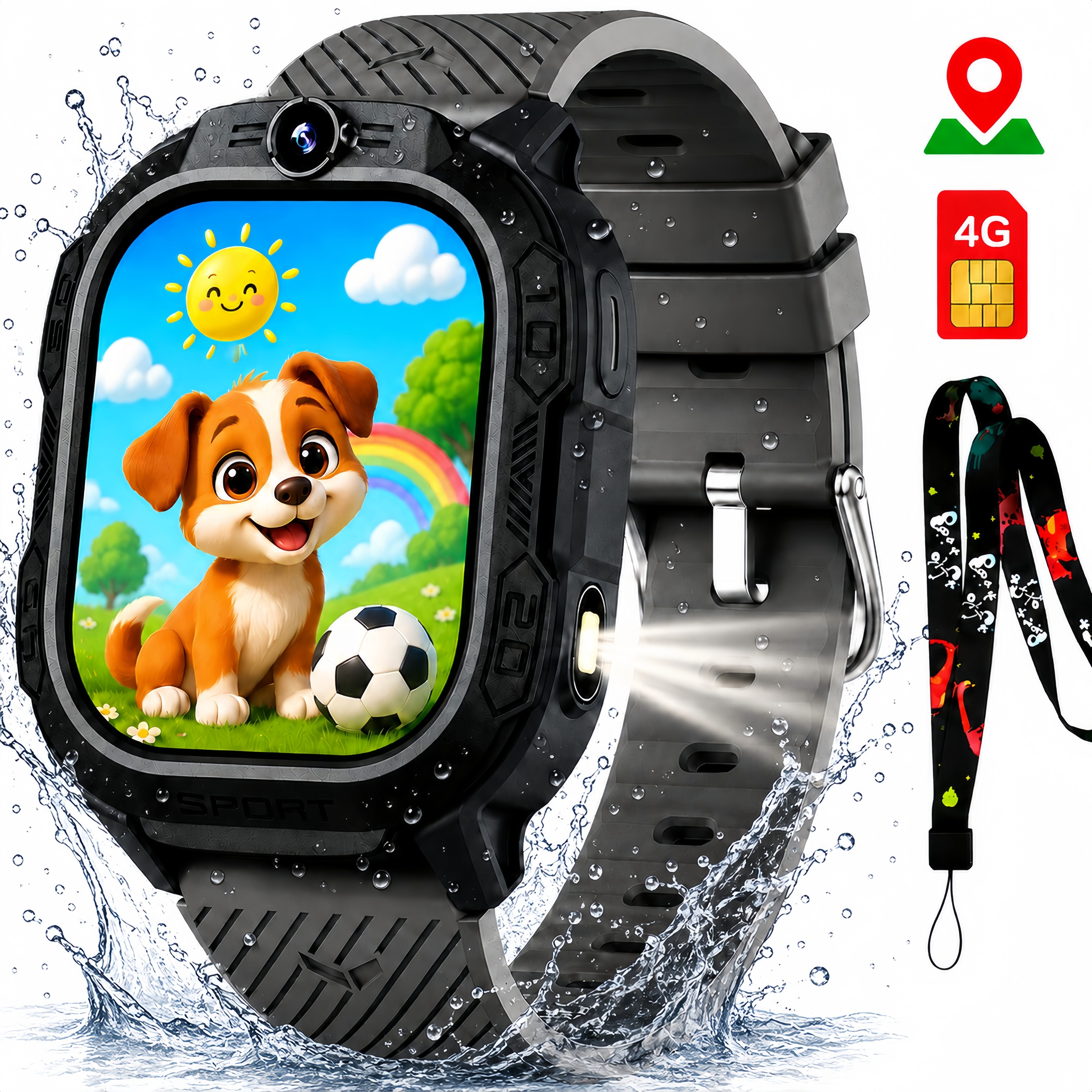 ibettertec Kinderuhr Kinder Smartwatch 4G GPS Uhr mit Telefon, Kamera, SOS Smartwatch (20 cm) Taschenlampe & Trageband, Kinderuhr mit Touchscreen, Anruf, Videoanruf, Schrittzähler, Wecker