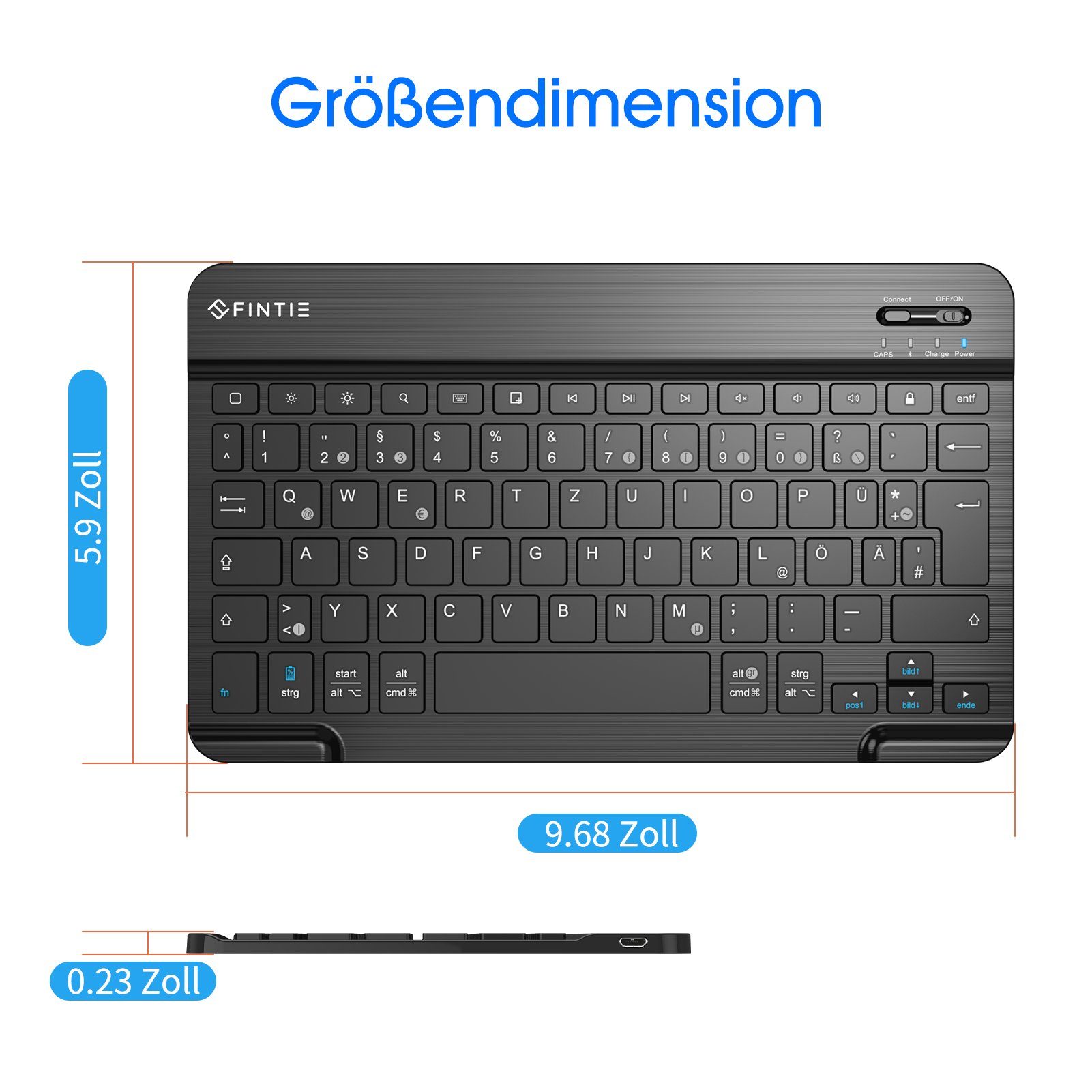 Fintie Ultradünn Bluetooth Tastatur, deutsche Layout QWERTZ Tablet-Tastatur (für iPad Air/Pro/Mini/iPad 10.9/10.2/9.7/iPhone/Samsung/Android) – Bild 5 von 5