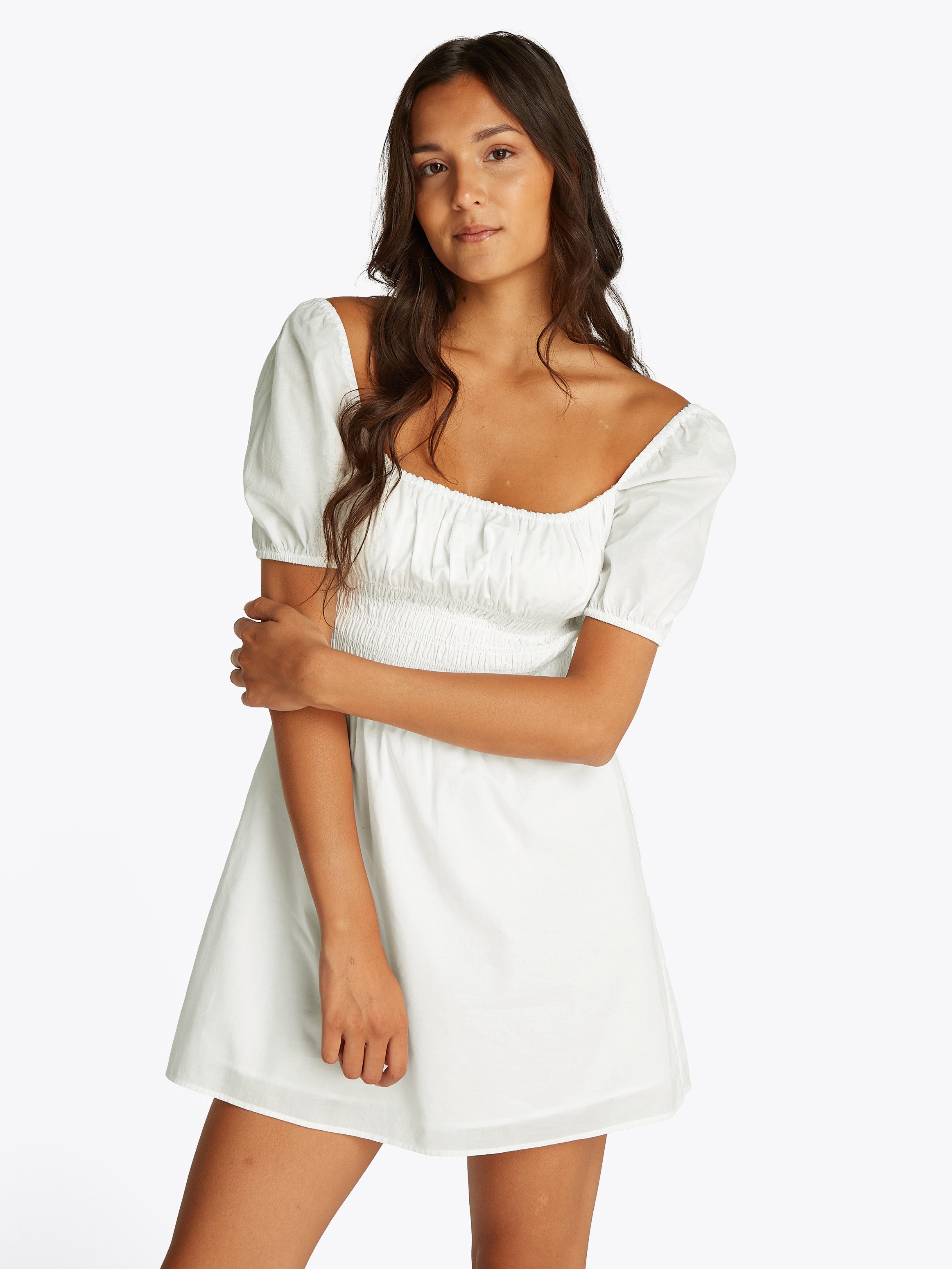 Tommy Jeans Babydollkleid TJW COTTON VOILE MINI DRESS EXT in Mini-Länge, mit Raffungen