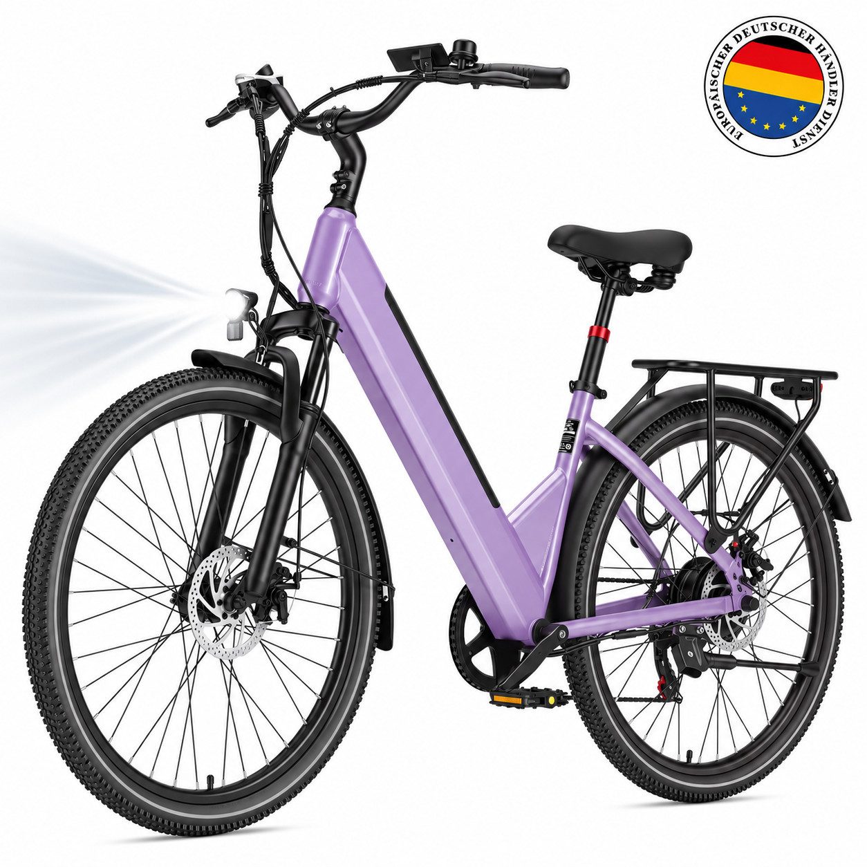 OOTD E-Bike Cityrad 26" 36V 14,5Ah Akku bis 75km, 250W Heckmotor, Shimano 7‑Gang‑Schaltung, 7 Gang Shimano ARDTZ500GSD Schaltwerk, Kettenschaltung, Hinterradmotor, 522 Wh, Tiefer Einstiegherausnehmbarer Akkugefederte Sattelstütze