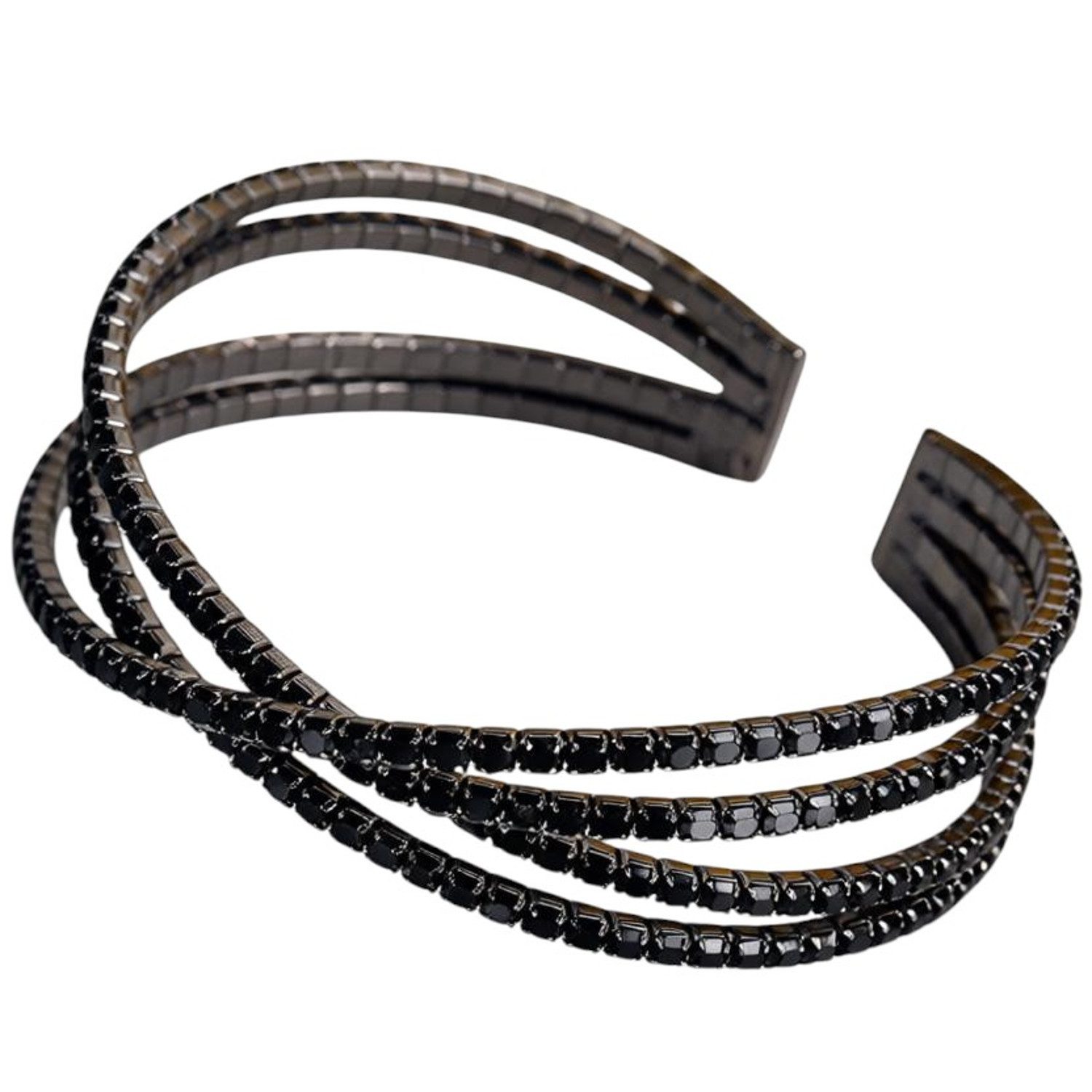 KARMA Armreif Strass Armreif Damen Schwarz (Dehnbar Bequem), Mehrreihiger Statement Look