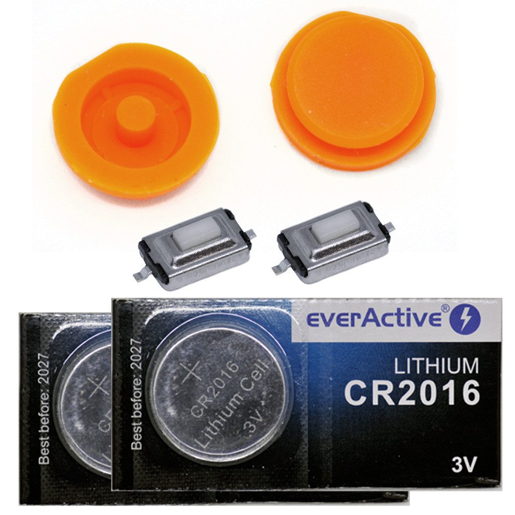 mt-key 2x Auto Schlüssel Druckknopf Reparatur Set + 2X Taster + 2X CR2016 Knopfzelle, CR2016 (3 V), für SMART FORTWO 450 City Coupe C 450 98-00 Funk Fernbedienung