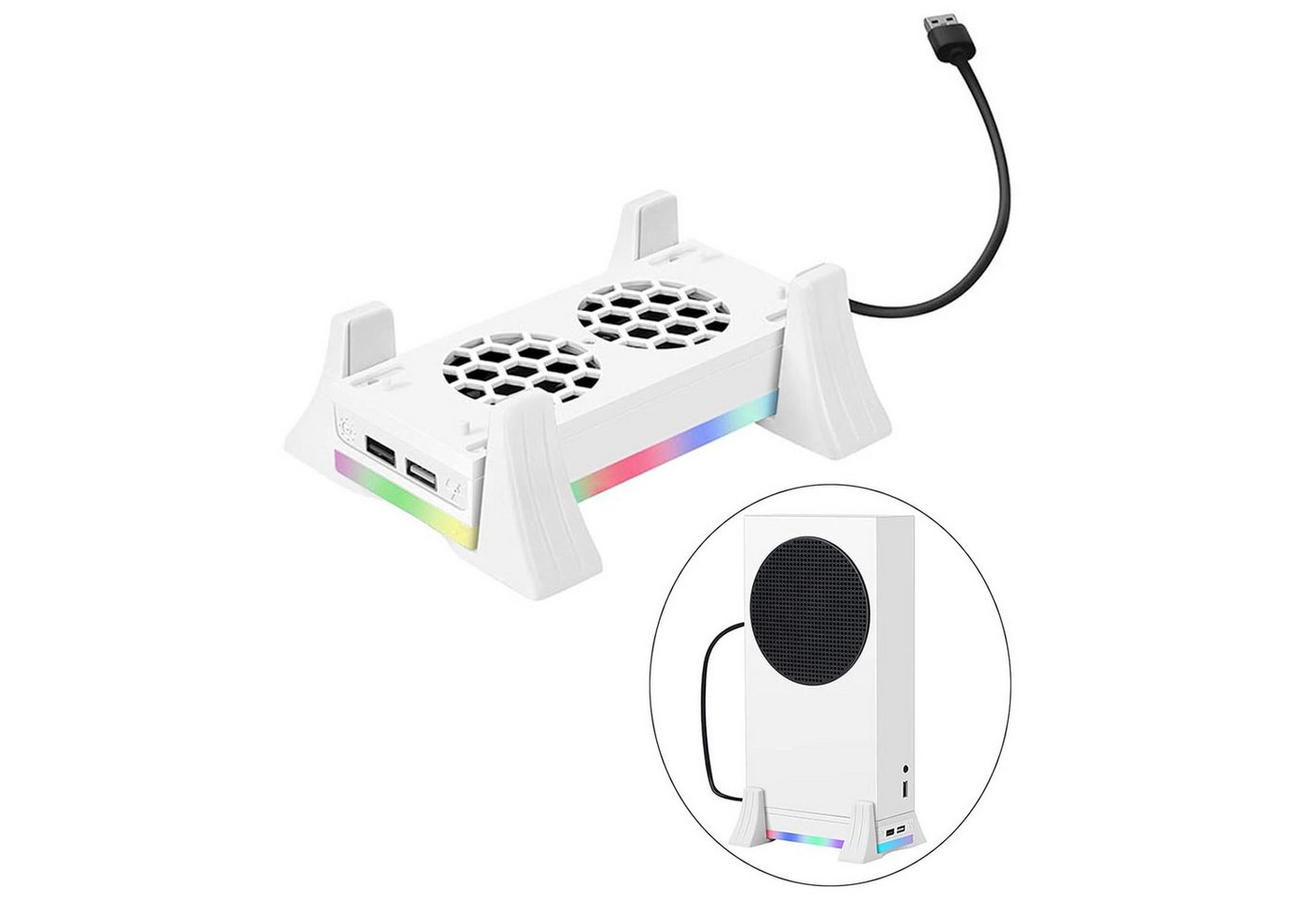 AURIVION Xbox Series S Standkühler, 3-Gang-Lüfter Controller (Set, 1 St., LED-Licht, USB-Anschlüsse)