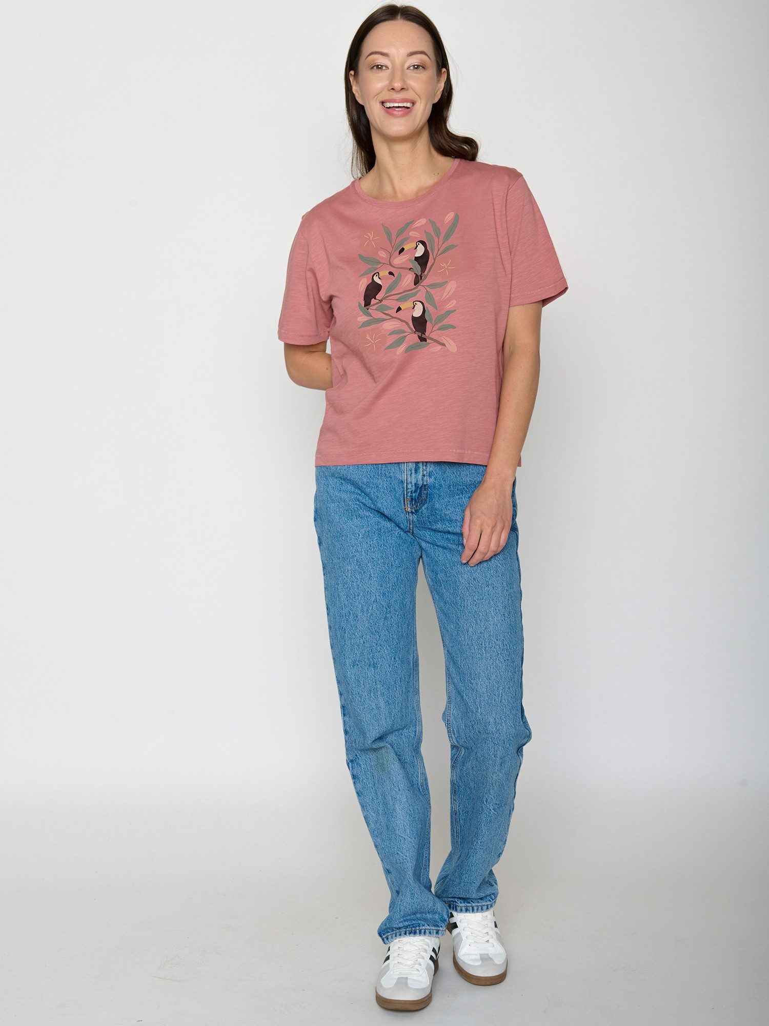 GreenBomb T-Shirt Nova Tucan Flower (1-tlg., 1) Flammgarn, lockerer Schnitt, entspannter längerer Ärmel