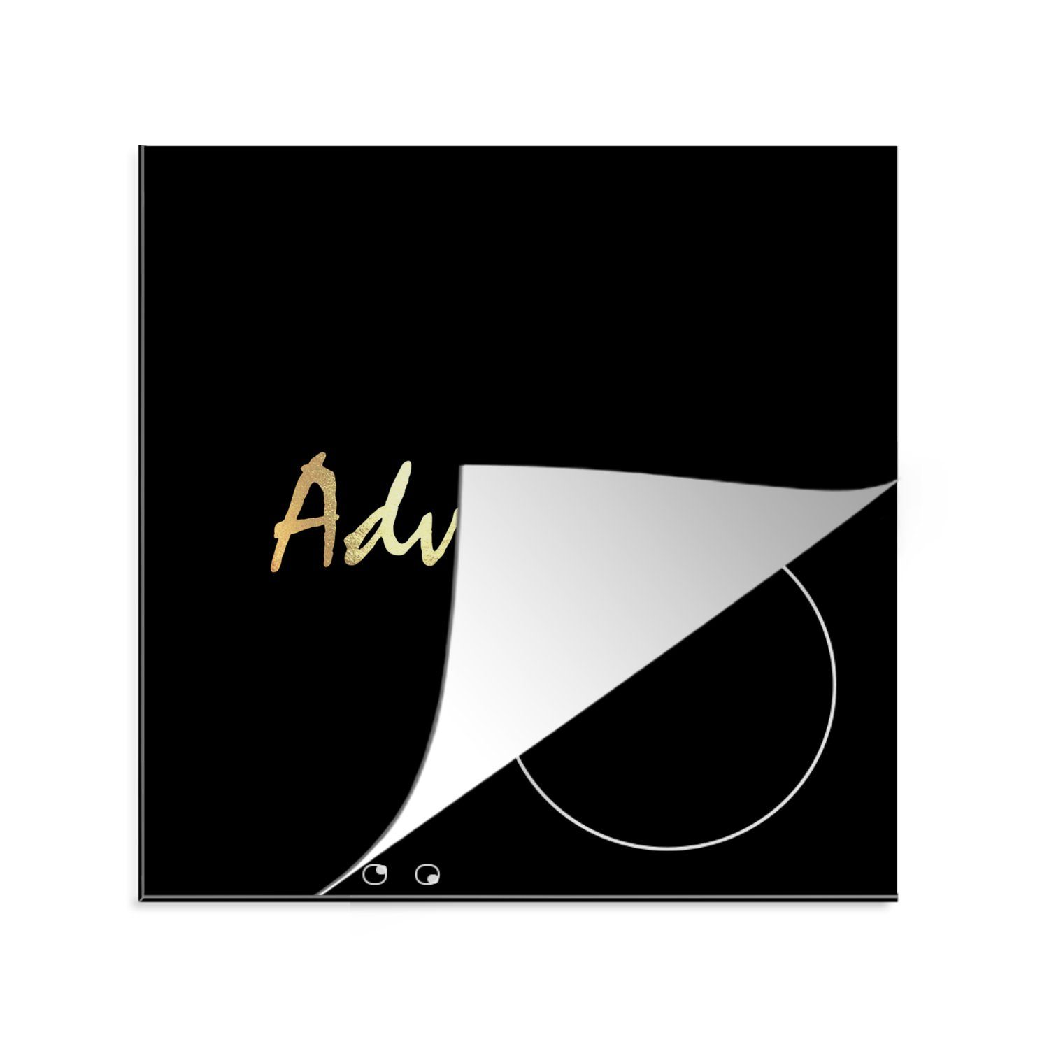 MuchoWow Herdblende-/Abdeckplatte Zitat - Abenteuer - Gold, Vinyl, (1 tlg), 78x78 cm, Ceranfeldabdeckung, Arbeitsplatte für küche | Herdabdeckplatten