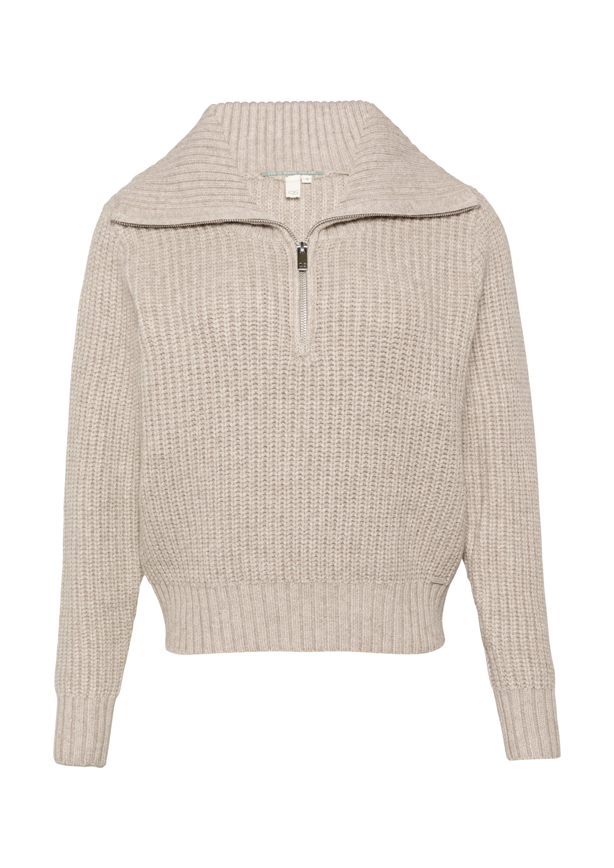 QS Longpullover Strickpullover Strickpullover mit Troyer-Kragen günstig online kaufen