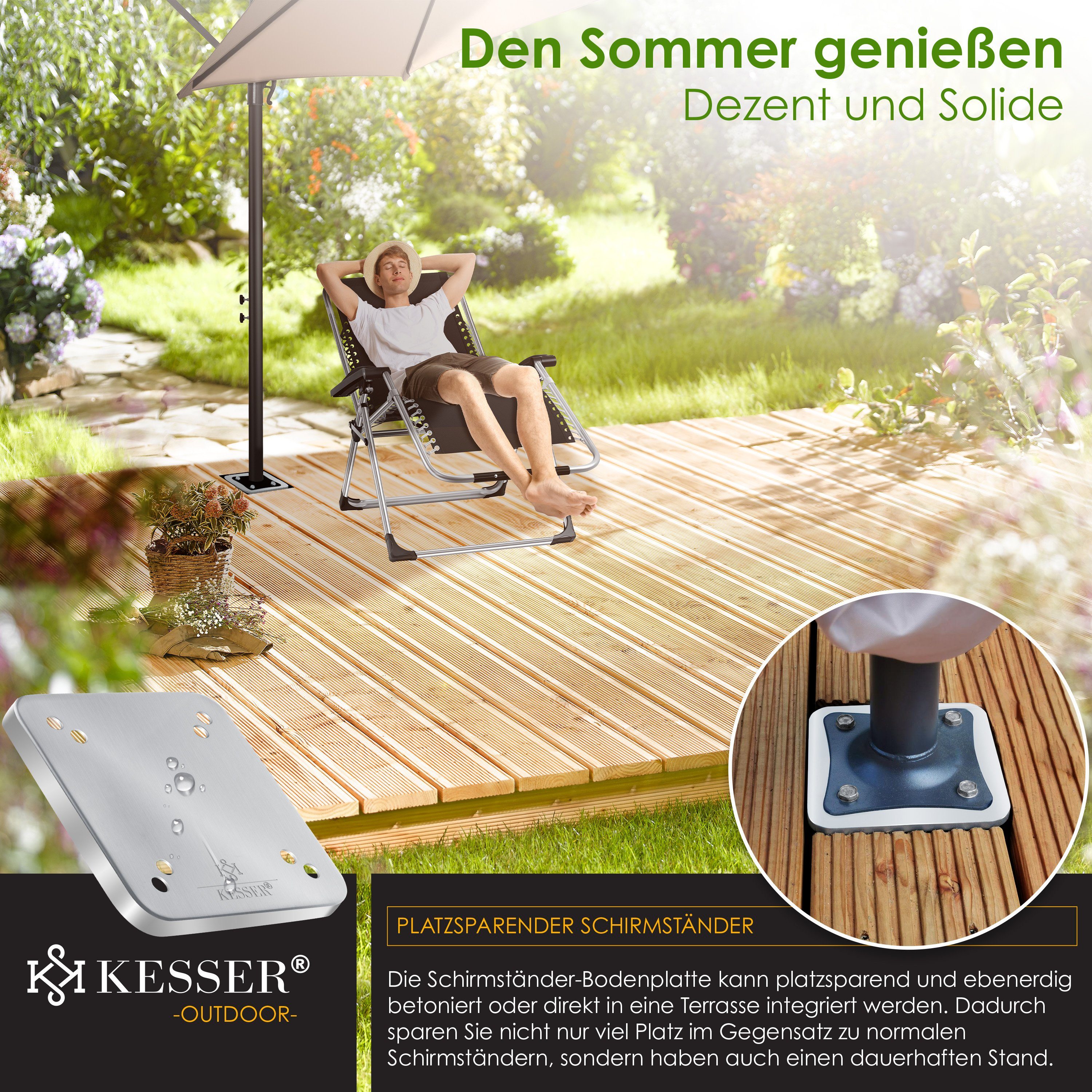KESSER Schirmhalter, Metall Universal Bodenplatte Sonnenschirmständer