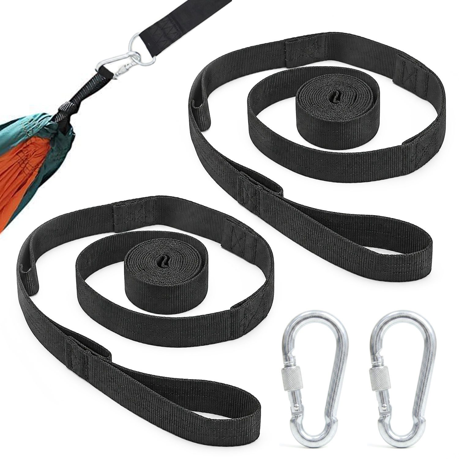 AMANKA Wandhalter 300kg Hängematten Befestigung 2 Gurte 280x2,5cm Baum Gurt Set Schwarz, 2 Gurte 280 x 2,5 cm Schwarz