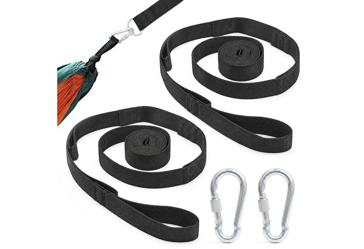 AMANKA Wandhalter 300kg Hängematten Befestigung 2 Gurte 280x2,5cm Baum Gurt Set Schwarz, 2 Gurte 280 x 2,5 cm Schwarz