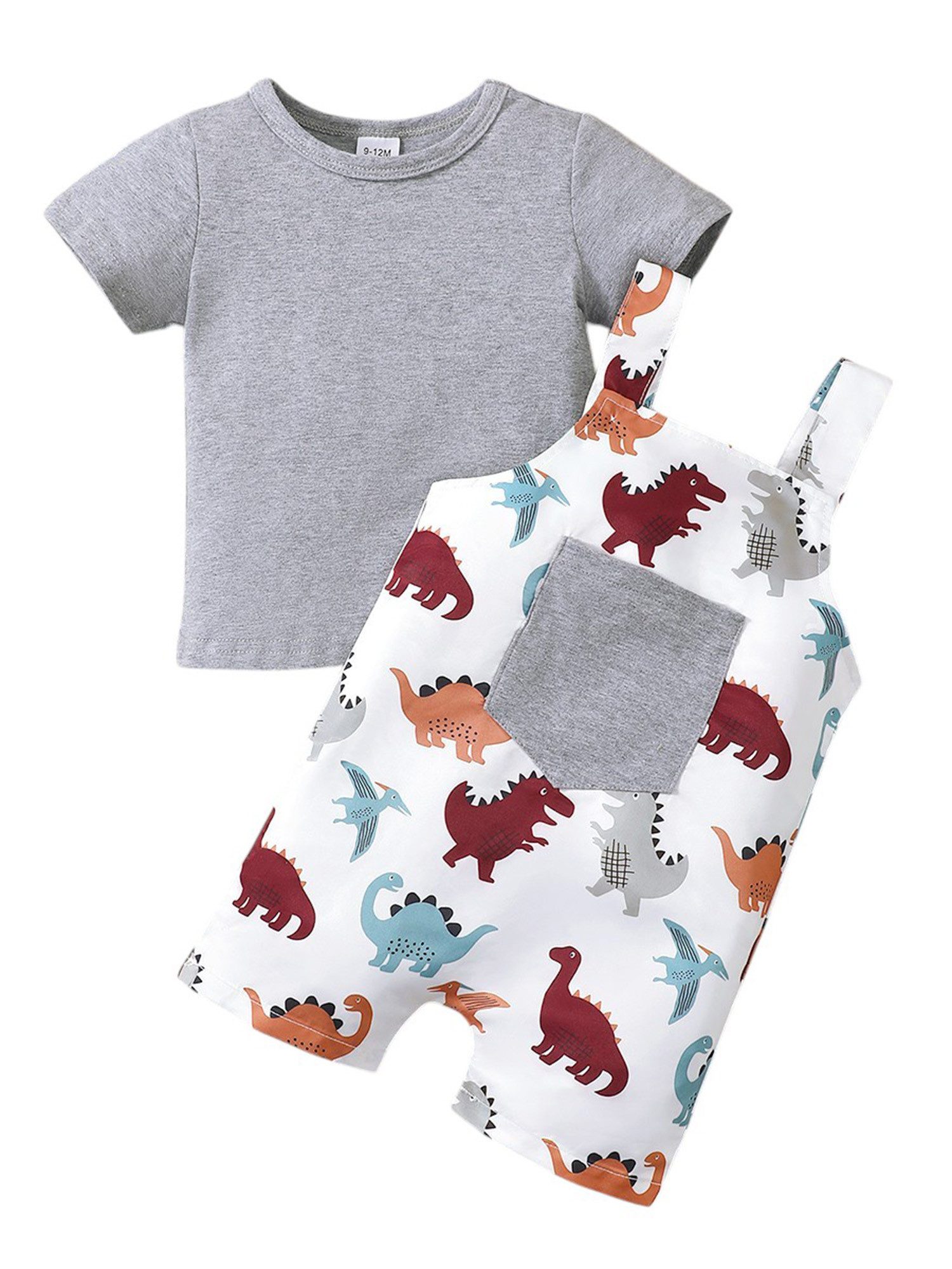 Gluckids T-Shirt & Shorts Baby Jungen Sommer T-Shirt Latzshorts Sets Drucken Casual Babyanzug (2-tlg) Kurzarm + Einteiler Outfits, Täglich Freizeit Overallanzug mit Taschen