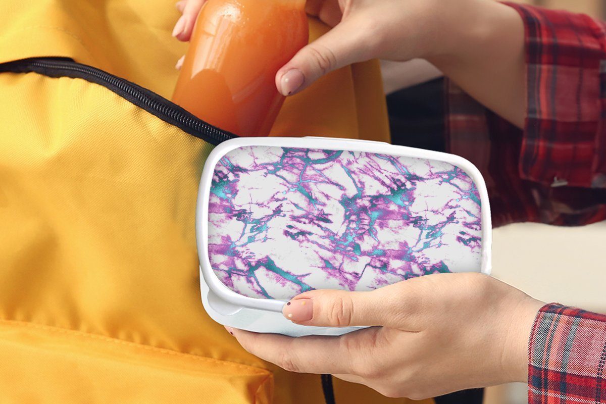 MuchoWow Lunchbox Marmor - für Kunststoff, Erwachsene, Blau und Mädchen Rosa und weiß für - Jungs Muster, Brotbox (2-tlg), - Kinder Brotdose