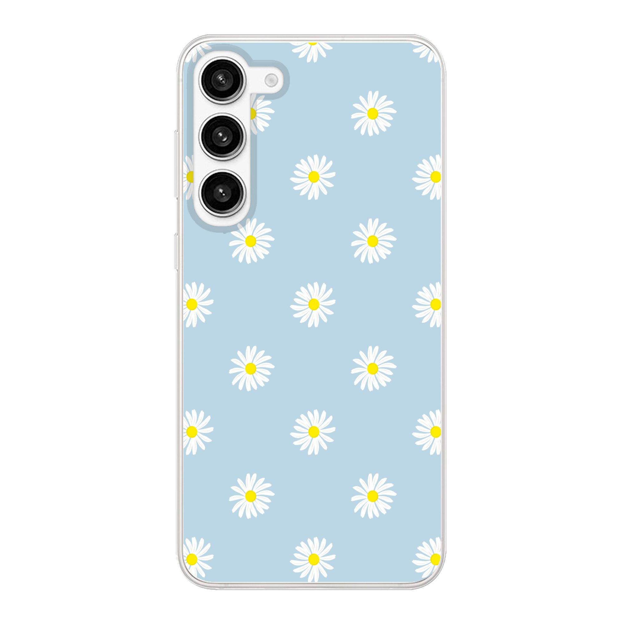 MuchoWow Handyhülle für Samsung Galaxy S23 Plus Gänseblümchen - Pastell - Weiß - Blau - Bl, Phone Case, Silikon, Schutzhülle Dünn