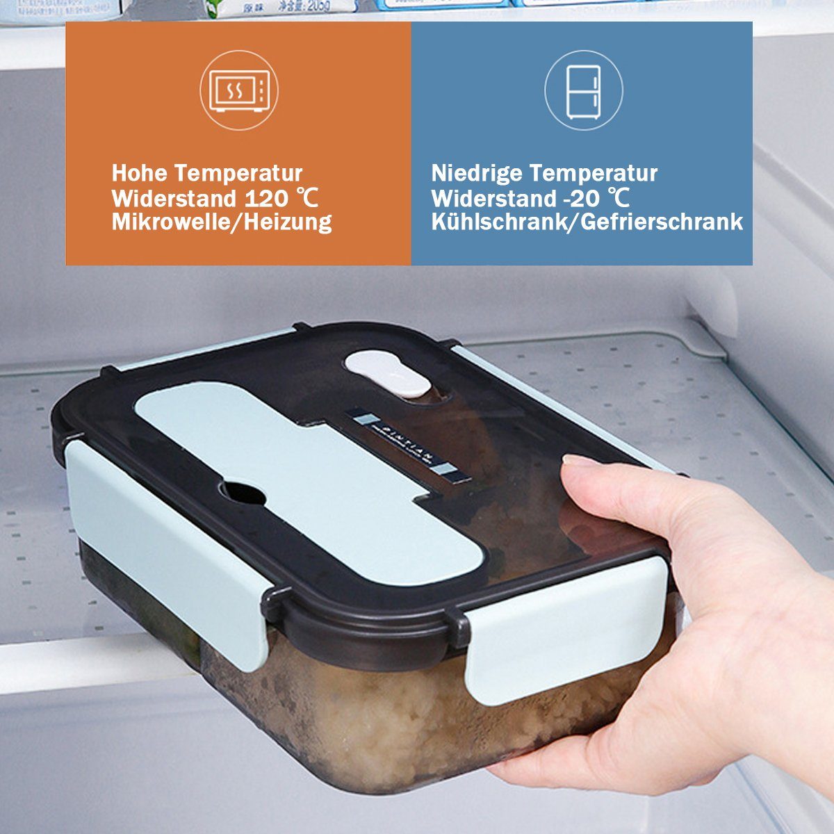 Jormftte Lunchbox Bento Lunchbox mit Box,für Arbeit,Reisen Lagerung Blau Löffel,Lebensmittel
