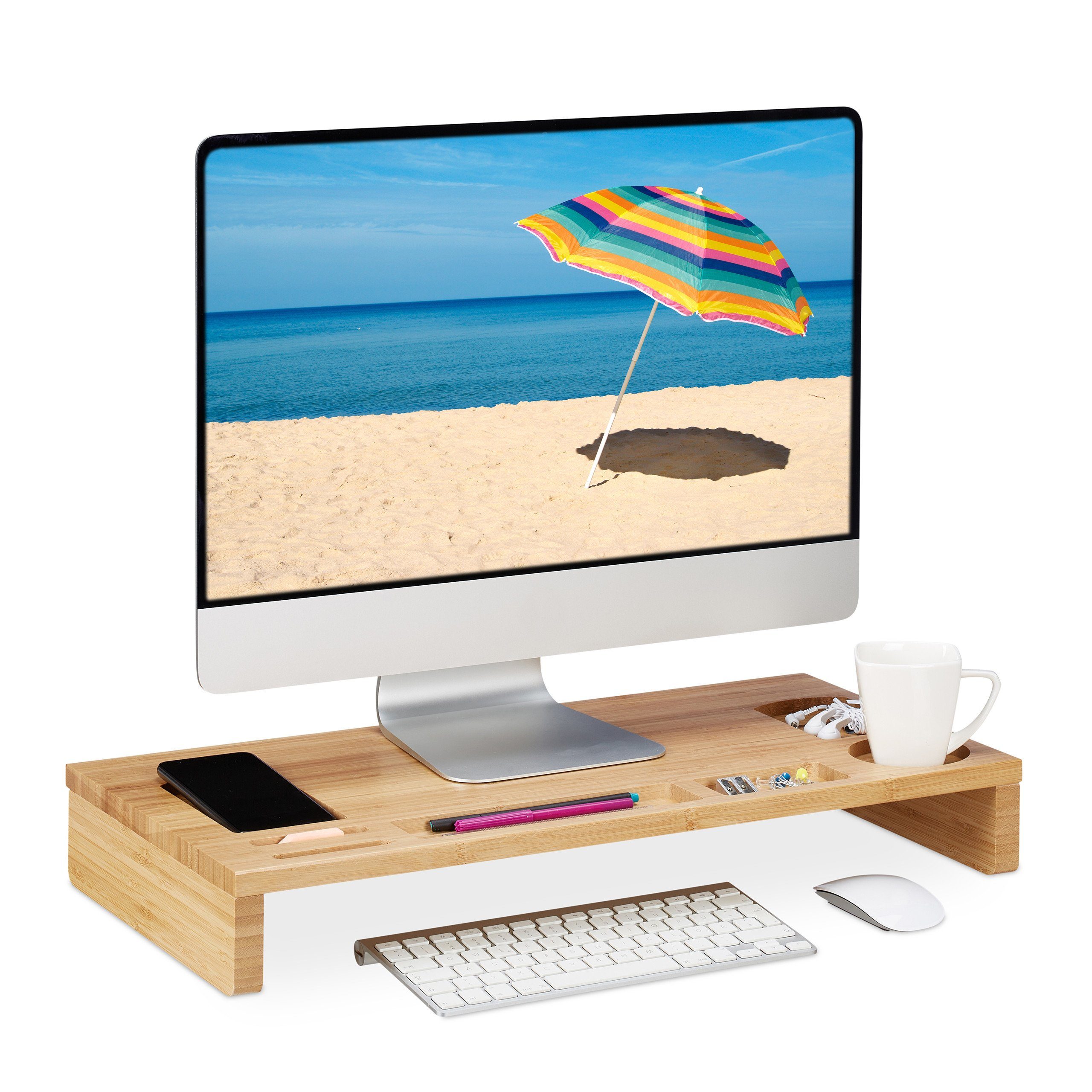 relaxdays Monitorständer aus Bambus, (1-tlg)
