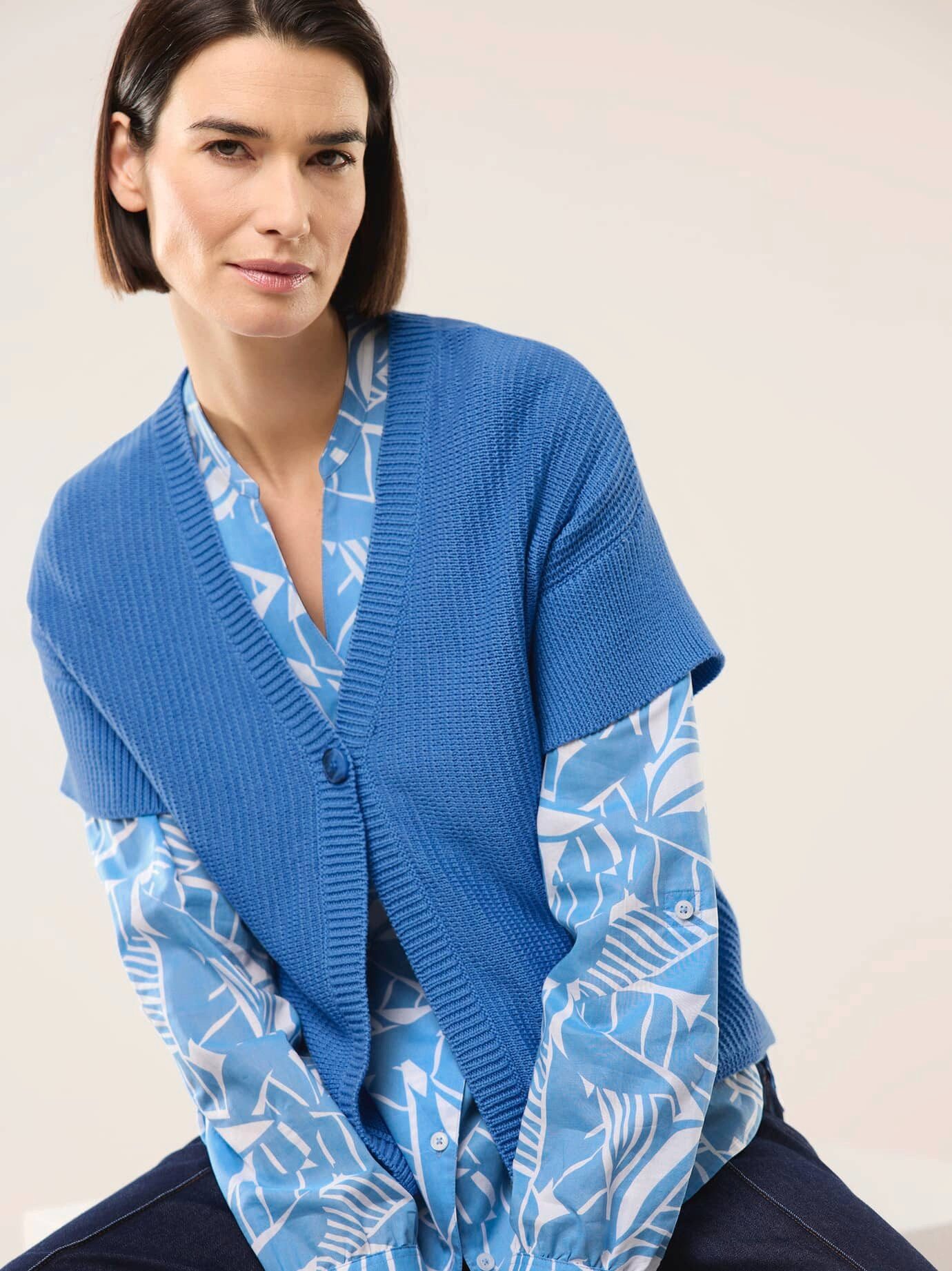 Walbusch Strickweste Damen Weste mit Strukturmuster V-Ausschnitt Halbarm Baumwollmix, pflegeleicht und knitterarm, überschnittene Schultern