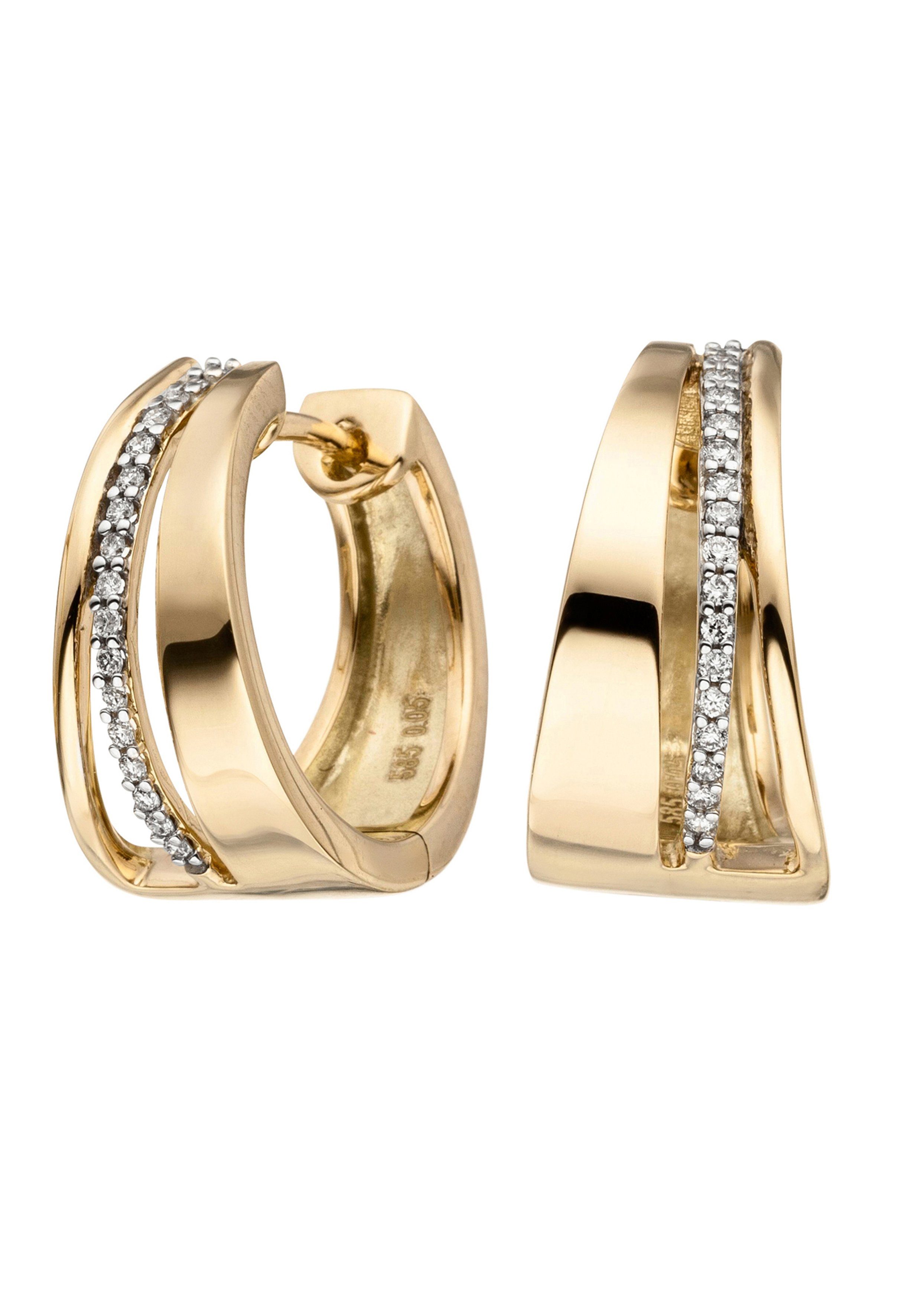 JOBO Paar 34 Bicolor-Optik, 585 Ohrringe Gold Creolen Diamanten in mit