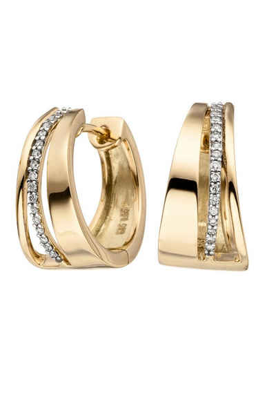 JOBO Paar Creolen Ohrringe in Bicolor-Optik, 585 Gold mit 34 Diamanten