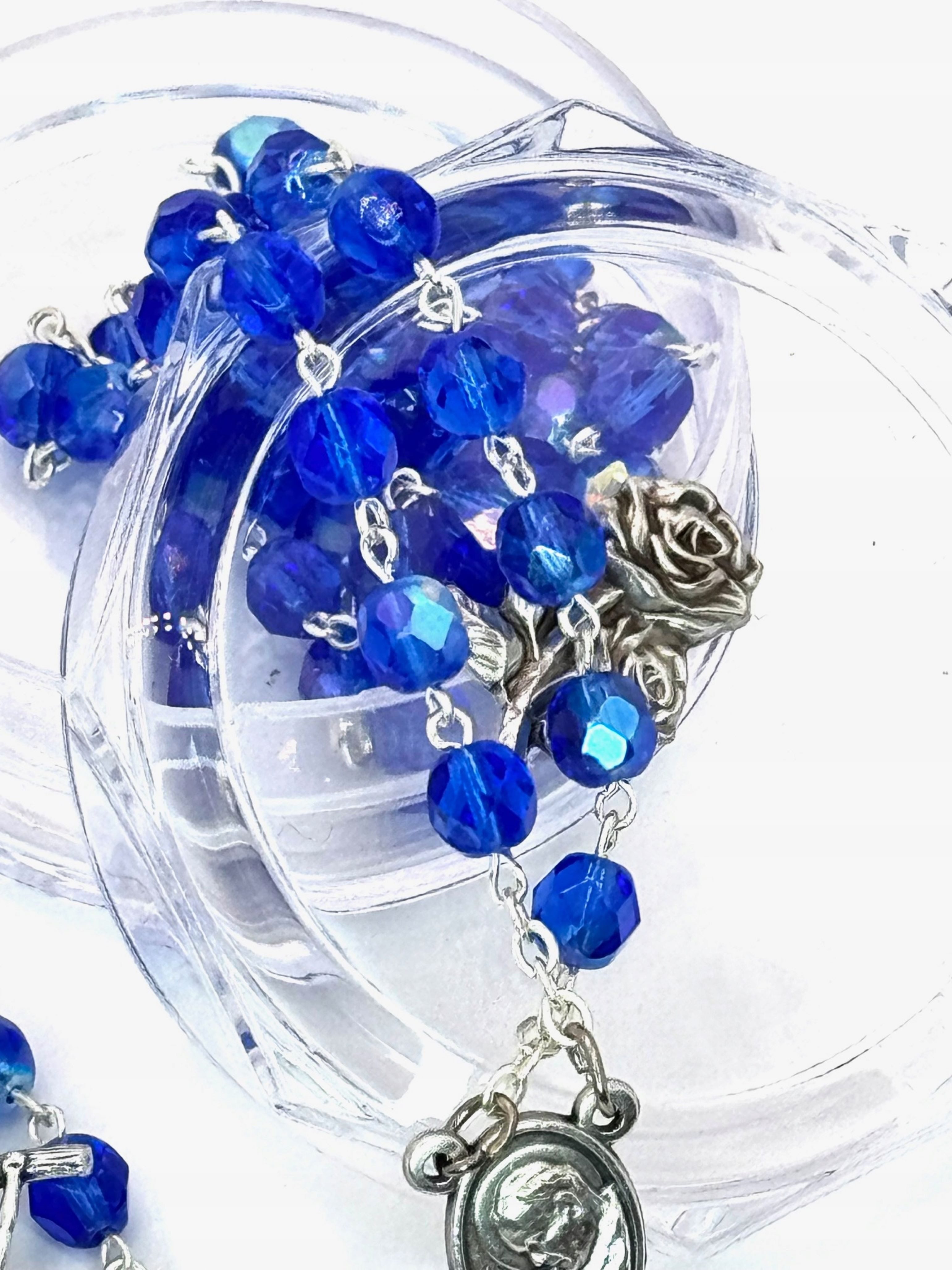 Sacramenta Kommunionskarte Handgemachter blauer Kristallrosenkranz + Gratisbox – italienische