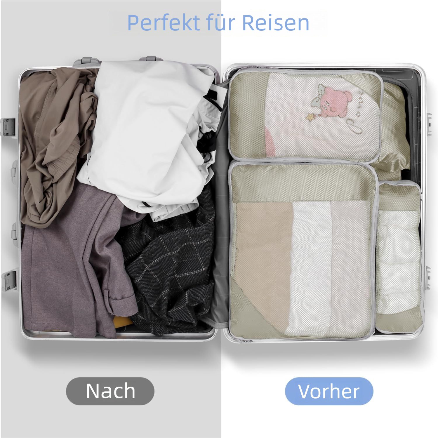 VEKROBOT Kofferorganizer 7 teiliges Reiseset wasserdichte Kompressionsbeutel Kleidung Kosmetik (Set, 1-tlg., Wasserdichtes Reisezubehör), Ultradünne Reise Kompr – Bild 5 von 5