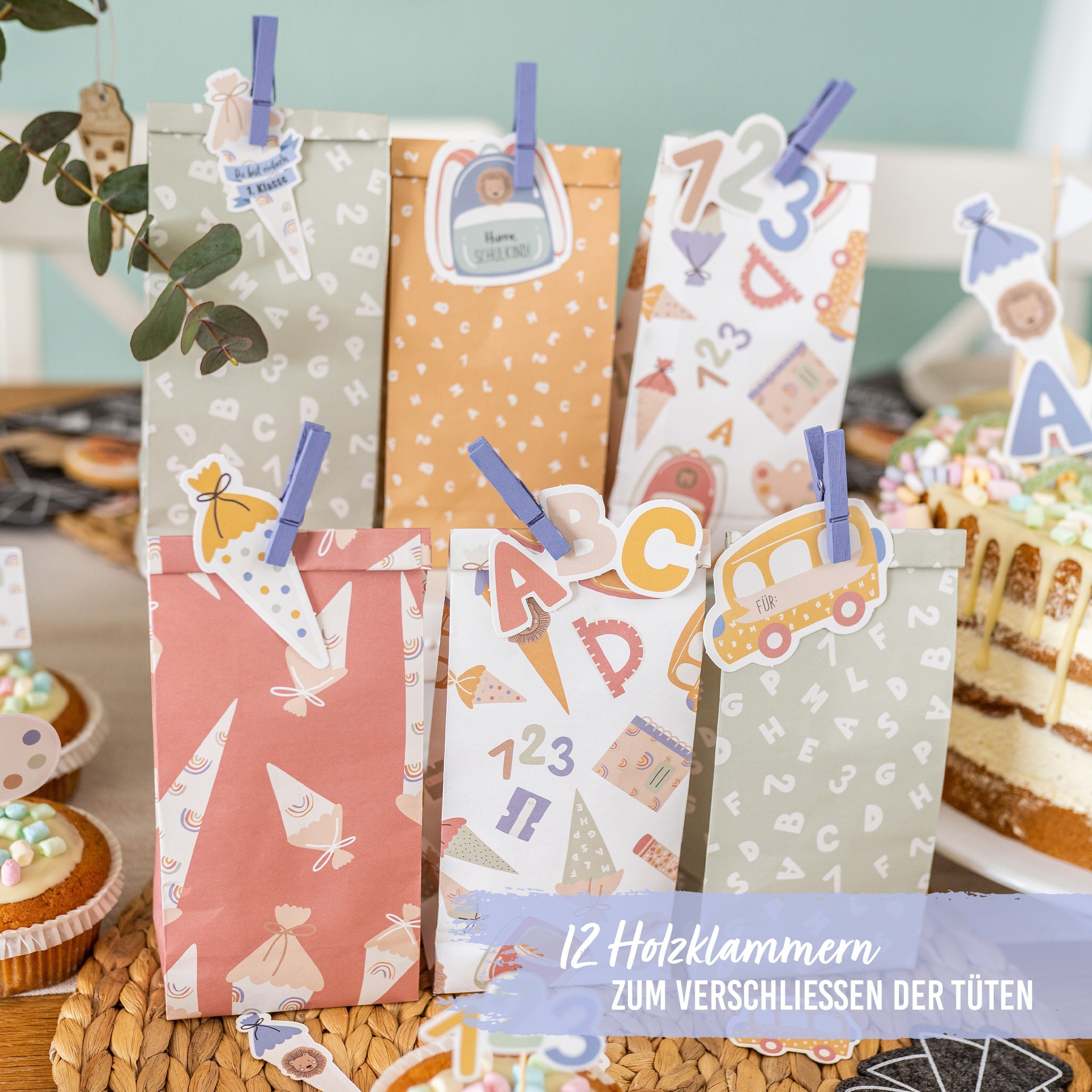 PAPIERDRACHEN Geschenkbox Geschenktüten zur Einschulung - ideale Geschenkverpackung, Mitgebsel zum Befüllen