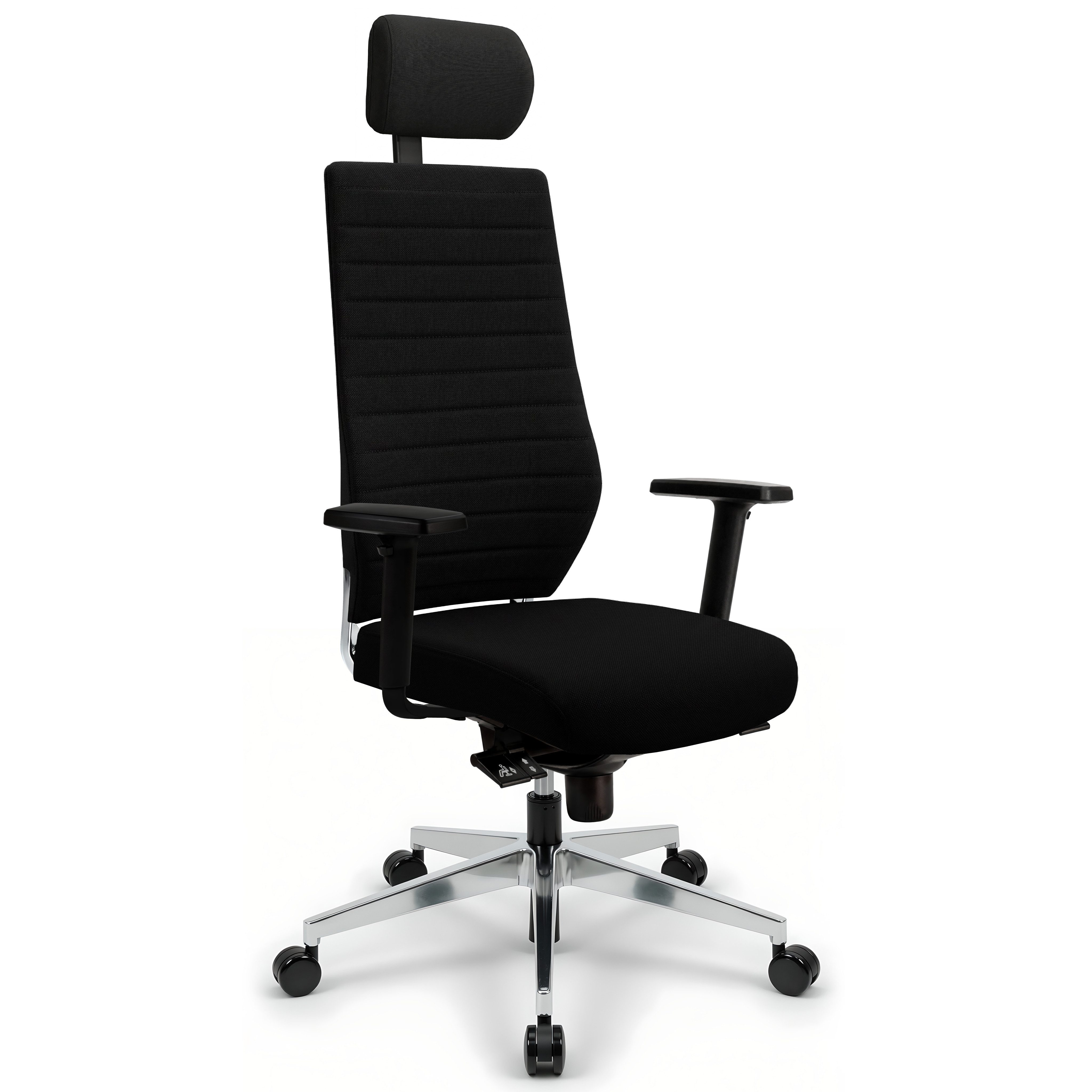 Versee Chefsessel Bürostuhl V1301 Stoff Schwarz – ergonomisch, bis 150 kg belastbar (Moderner Drehstuhl für Arbeitszimmer), mit Lendenstütze, höhenverstellbar, gepolstert, Synchronmechanik