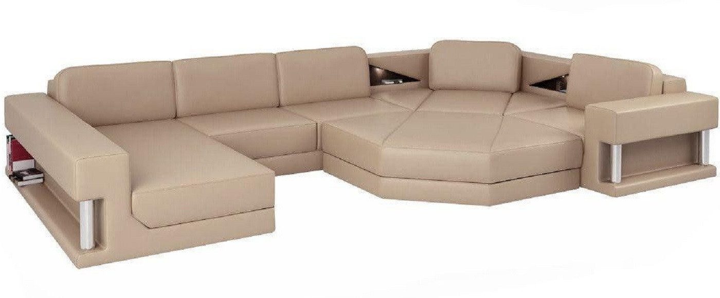 JVmoebel Wohnlandschaft Leder Eckausschnitt-Couch in Beige mit Ottomanen-Ausstattung, 1 Teile, Made in Europa