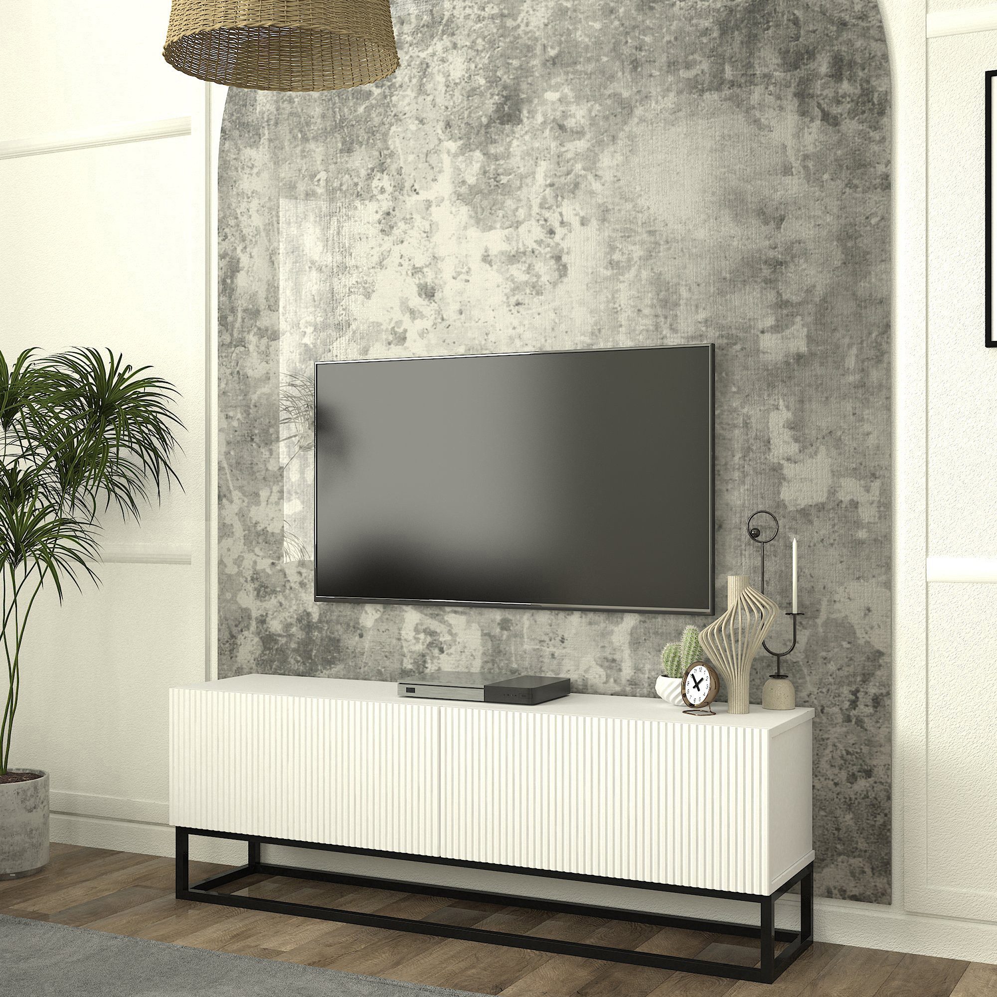 en.casa TV-Schrank »Verpsboga« langes Gestell 135 x 32 x 47 cm Weiß