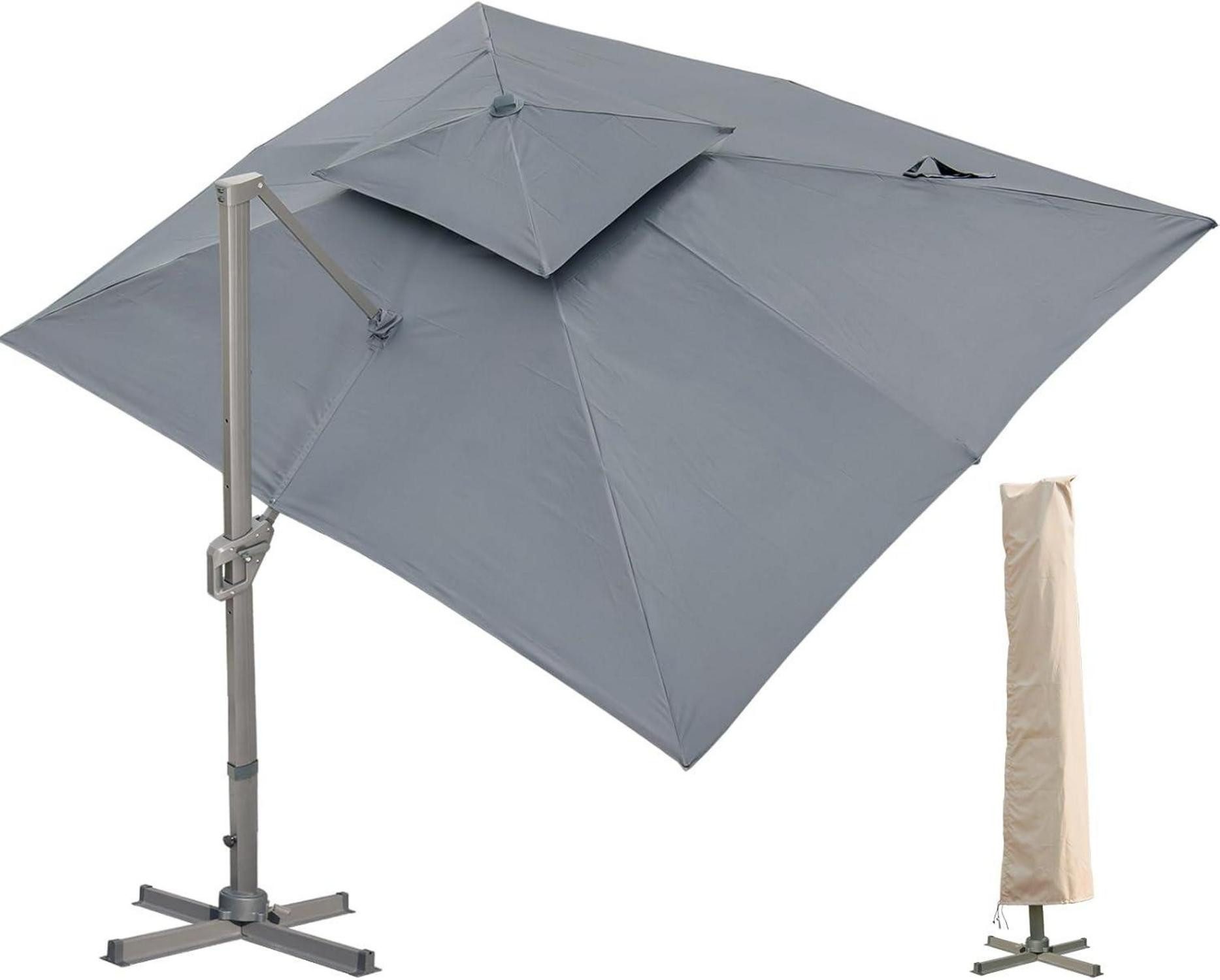 Ampelschirm Sonnenschirm 300x400 cm Rechteckig mit Ständer Kurbel Grau