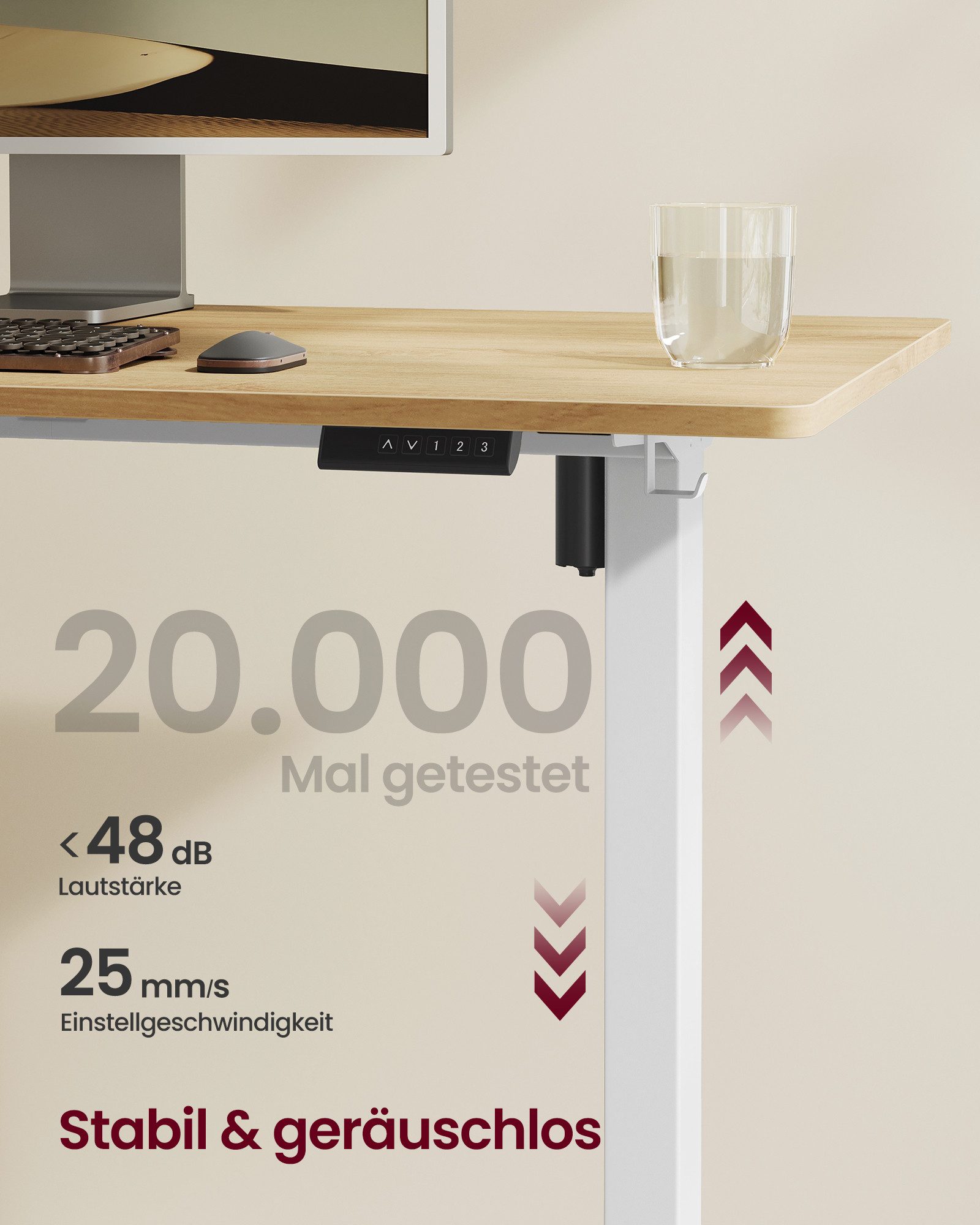 VASAGLE Schreibtisch Höhenverstellbarer Tischgestell, Elektrisch – Bild 5 von 5