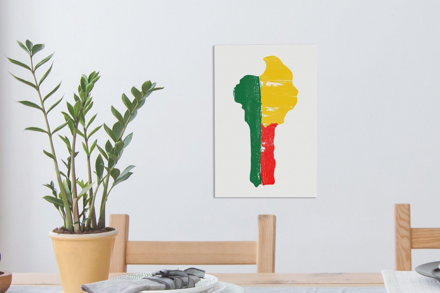 Gemälde, - Flagge, - Zackenaufhänger, Benin cm inkl. Leinwandbild St), (1 Karte 20x30 fertig OneMillionCanvasses® bespannt Leinwandbild