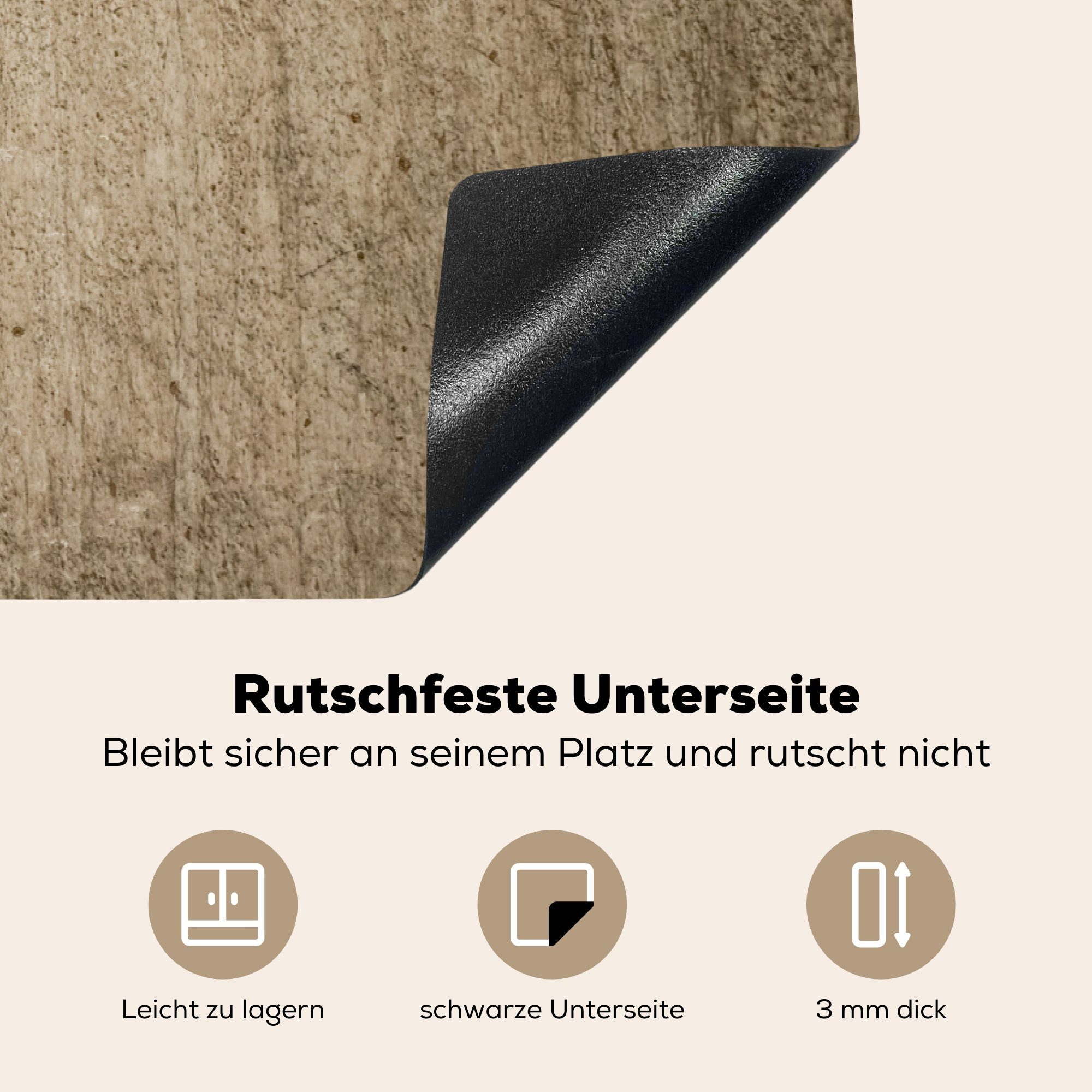 die cm, - Schutz Herdblende-/Abdeckplatte Wand (1 tlg), Induktionskochfeld Beige - Vinyl, - Textur, für Ceranfeldabdeckung MuchoWow küche, Schwarz 81x52