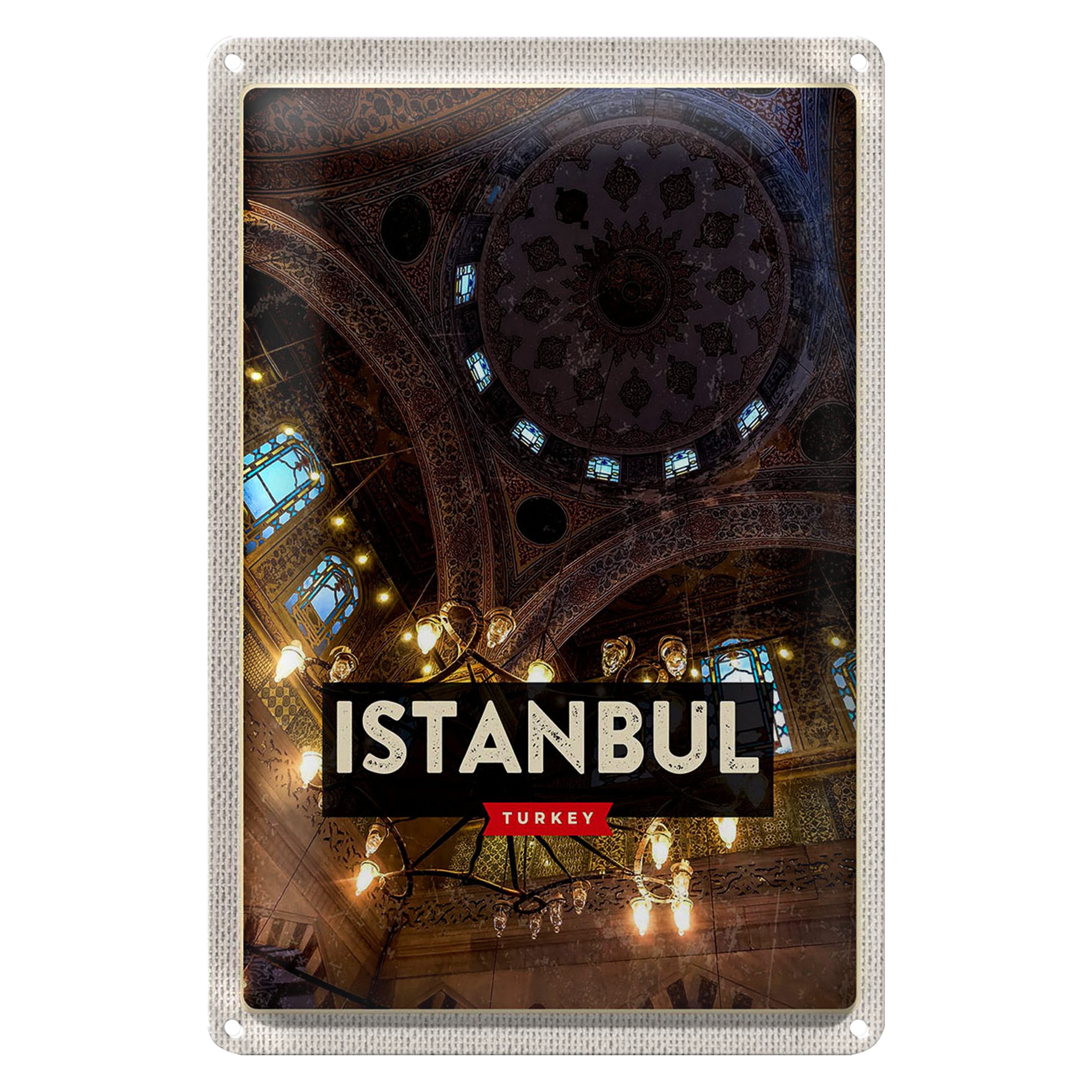 Roomando Metallschild Reise 12x18cm Retro Istanbul Turkey Großer Markt