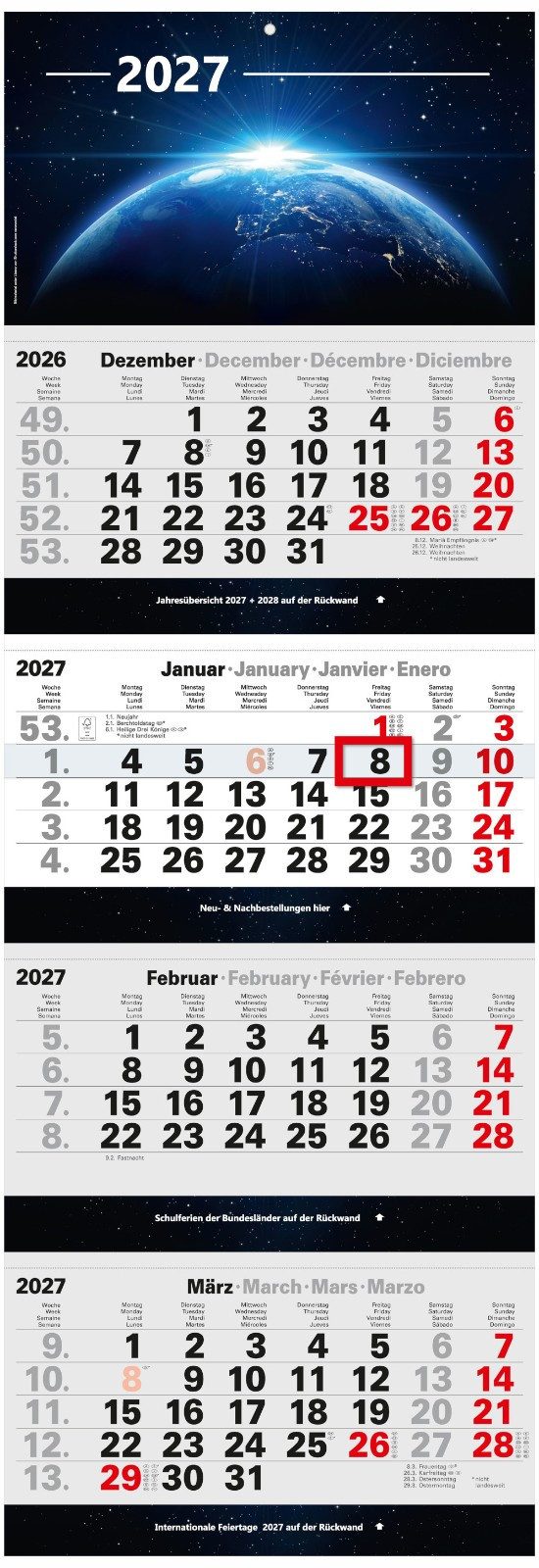 Anschütz Wandkalender 4-Monatskalender 2027 mit Bild Universum großer Wandkalender