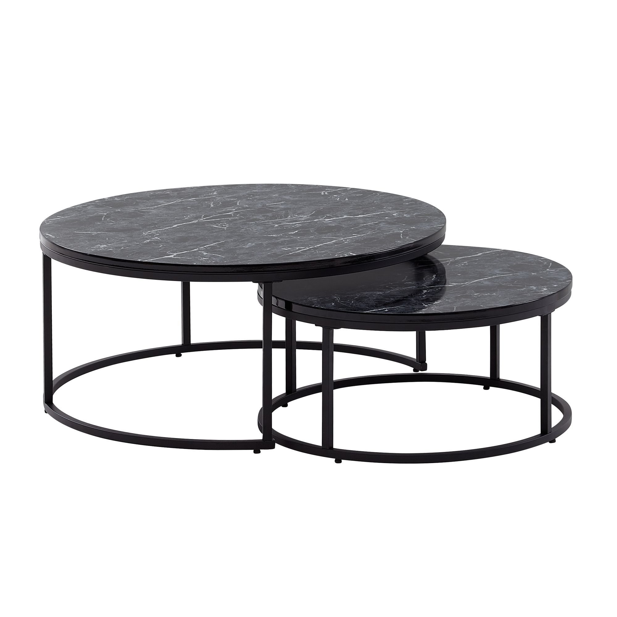 FINEBUY Satztisch Couchtisch Sofatisch 2er Set Schwarz Sofatisch Marmor Opt günstig online kaufen