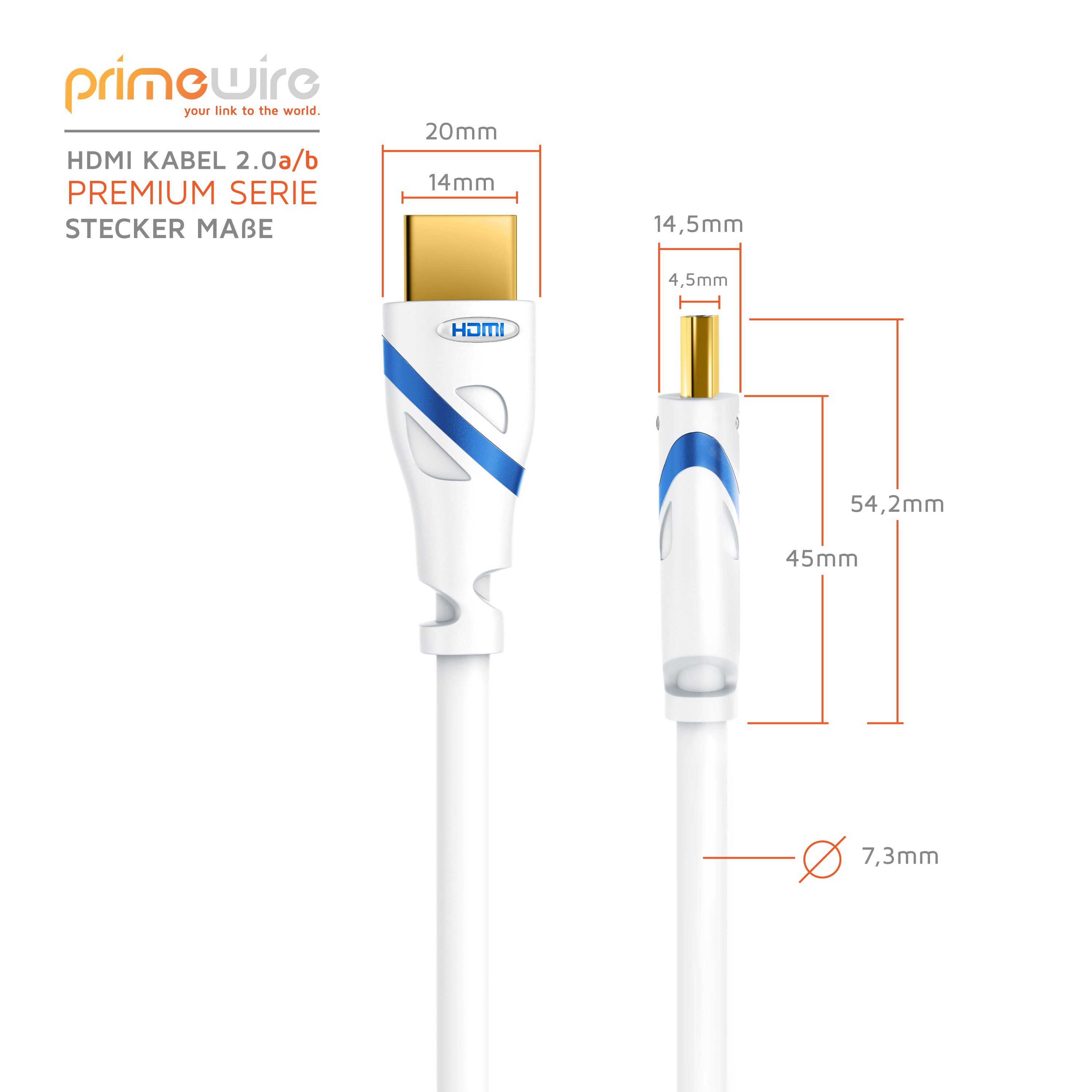 Primewire HDMI-Kabel, 2.0b, HDMI Typ A (50 cm), Ultra HD Highspeed 4K 60Hz, Full HD, 3D, ARC, 18 GBit/s - 0,5m
