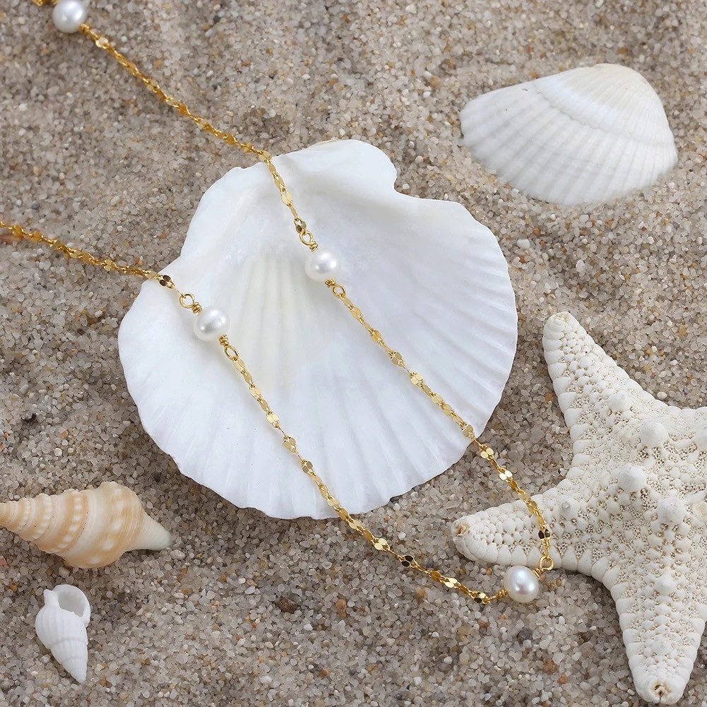 Runde Perlé Perlenkette Charlotte zarte Kette mit Perle, handgefertigte Hal günstig online kaufen