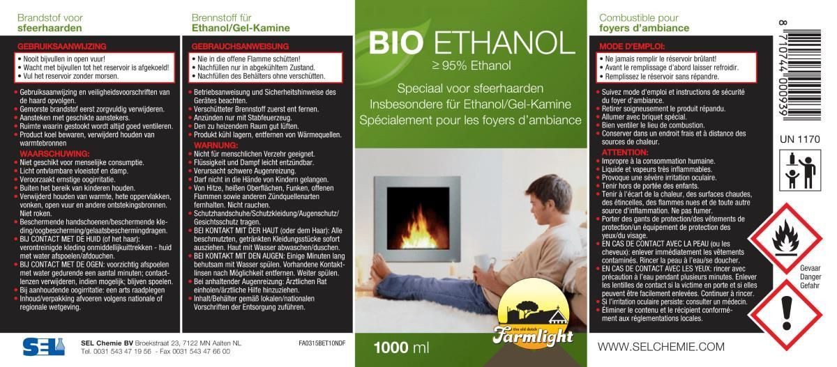 HEKERS Bioethanol Farmlight Bioethanol 1 L – Sauberes Brennvergnügen ohne Ruß oder Rauch, 1 l