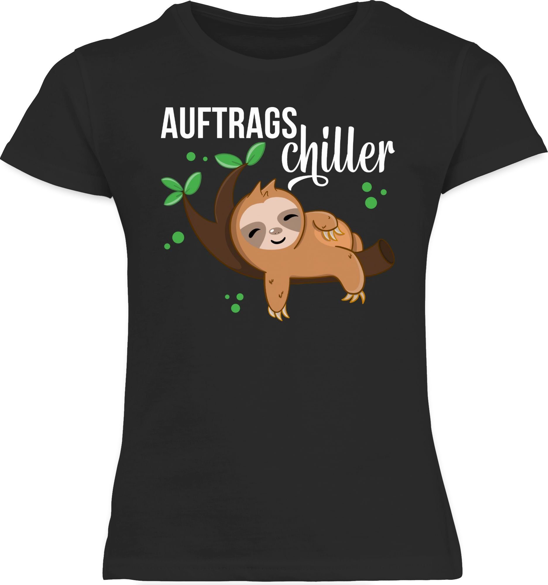 mit Shirtracer T-Shirt Animalprint Pferd Auftragschiller Faultier Katze Tiermotiv - Schwarz Delfin - weiß 3 Kinder Mädchen Animal Print T-Shirt