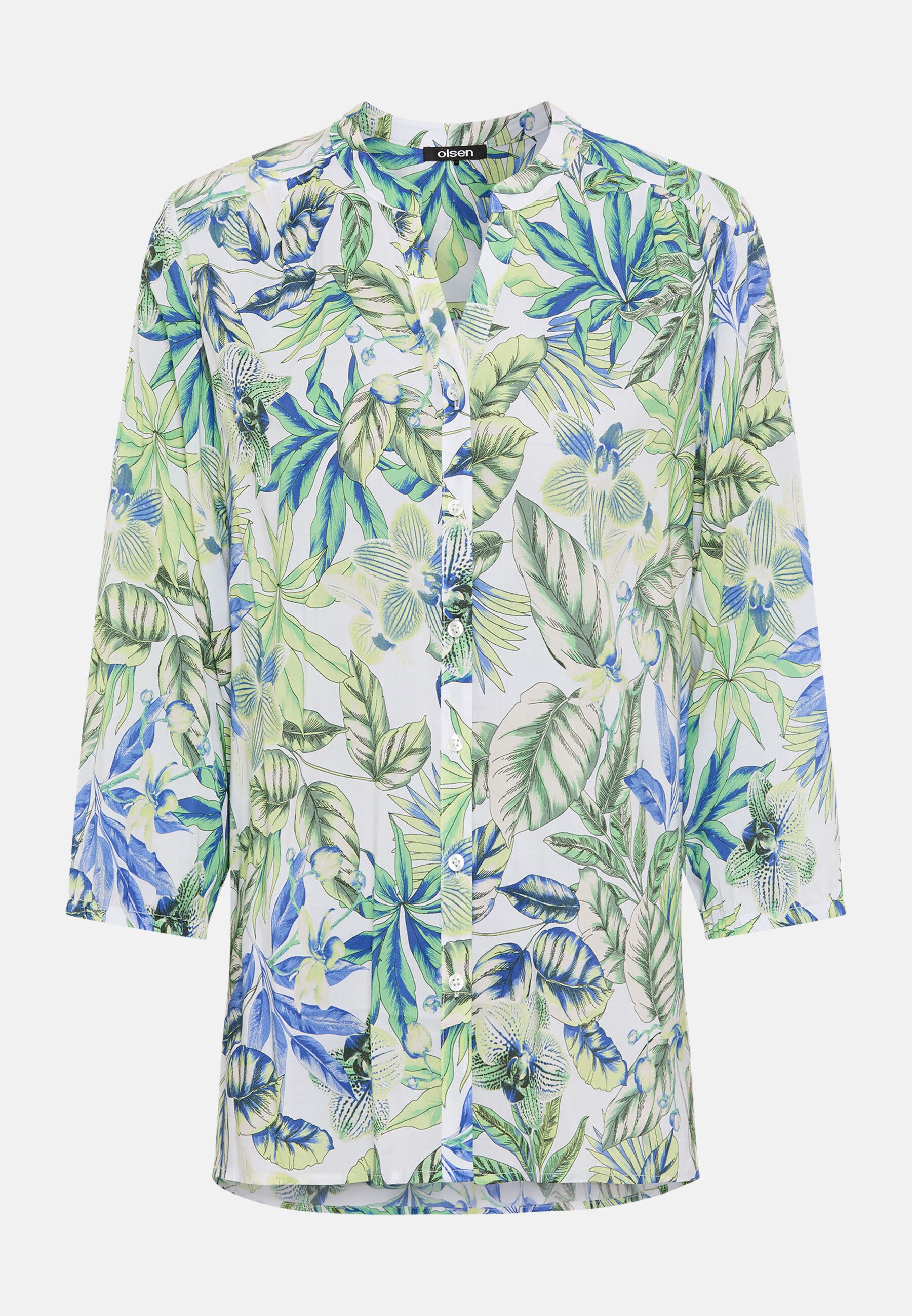 Olsen Hemdbluse Bluse mit Allover-Dessin und tiefem V-Ausschnitt
