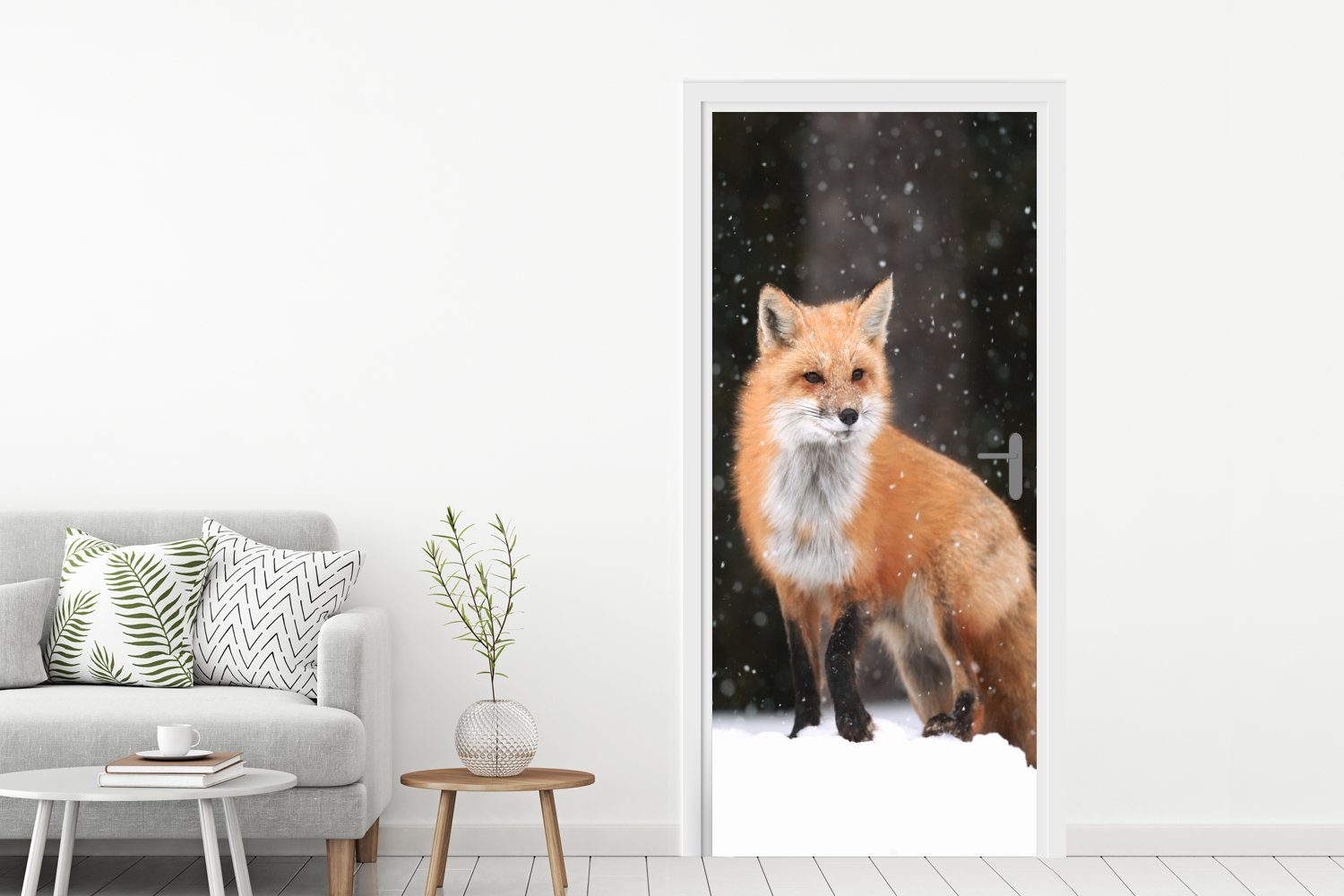 (1 - für Fuchs Schnee cm Türaufkleber, Fototapete MuchoWow Tür, St), bedruckt, Matt, Türtapete 75x205 - Winter,