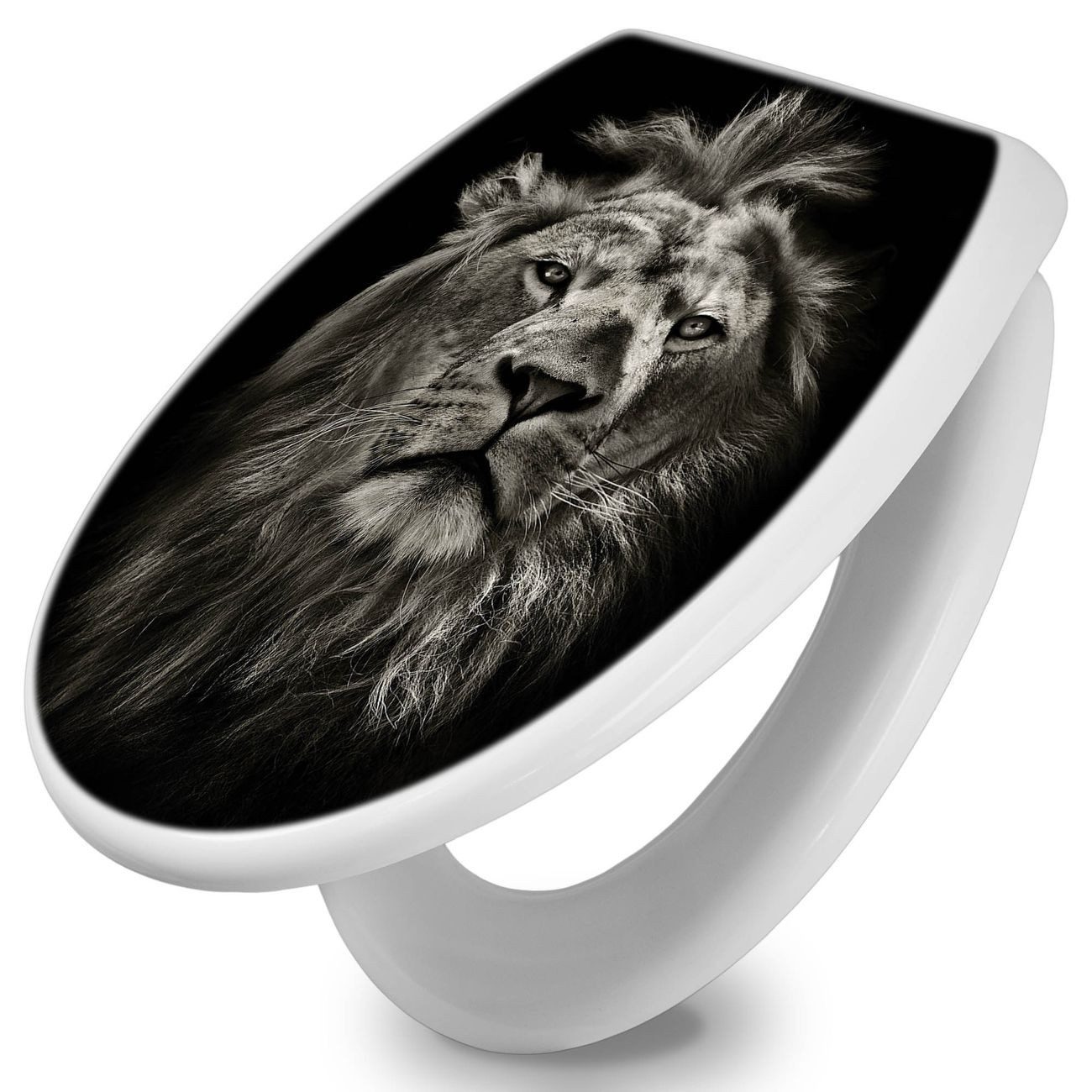 banjado WC-Sitz mit Absenkautomatik Motiv Löwe Porträt (umweltfreundliches Material, integrierte Scharniere), 44,5 x 37 x 5 cm