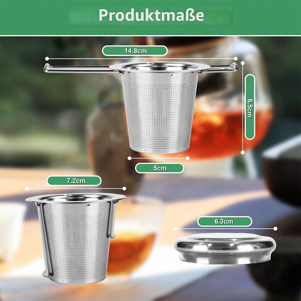 AFKSMILE Teesieb 2 Stück Teesieb für Losen Tee, 304 Edelstahl Teefilter mit Deckel, (2-St), Teefilter mit Klappgriff für Teekannen, Tassen, Wiederverwendbar