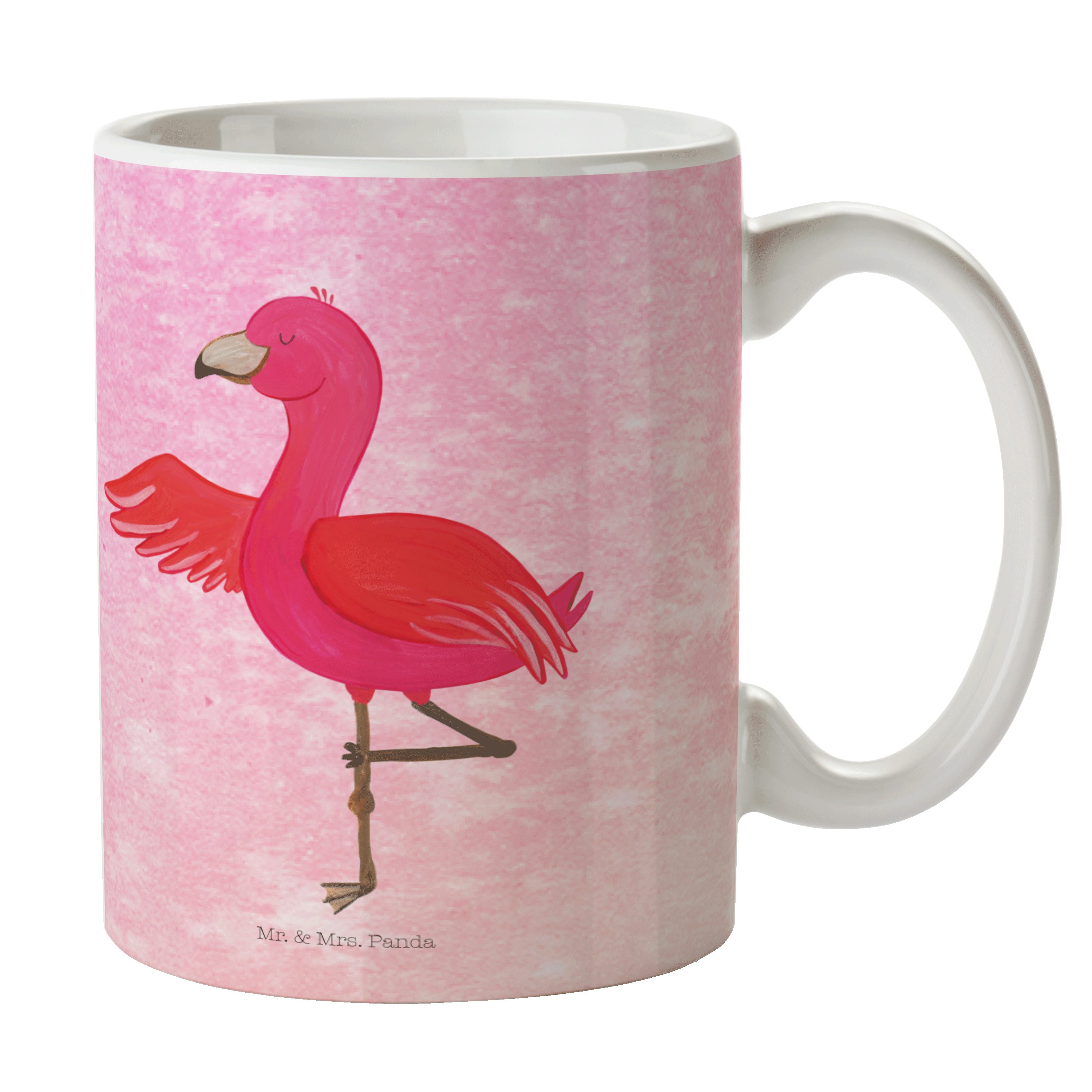 Mr. & Mrs. Panda Tasse Flamingo Yoga - Aquarell Pink - Geschenk, Tasse Motive, Tasse, Yoga-Ü, Keramik