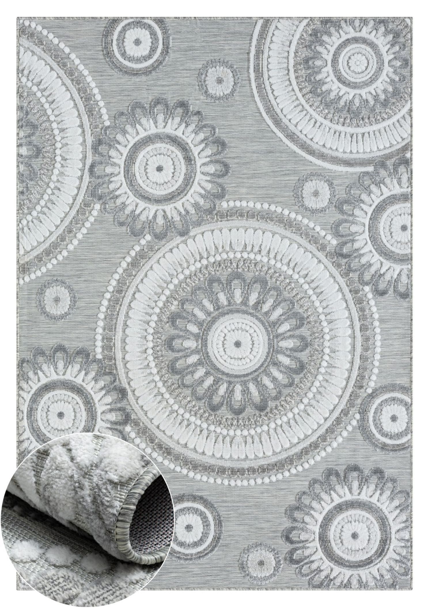 Wohnando Teppich MY-RUG Outdoor-Teppich "Reed II" 230X160 cm, grau, rechteckig, Höhe: 8 mm, Ethno-Stil, Hoch-Tief-Optik, sommerlich, für Garten und Balkon