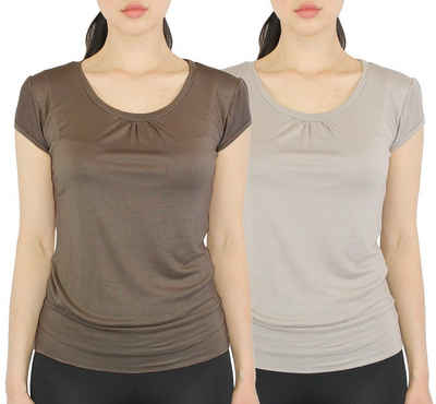 dy_mode T-Shirt Damen T-Shirt Rundhalsausschnitt Shirt Einfarbig in 2er-Pack (2er Pack, 2er-Pack) in Unifarbe