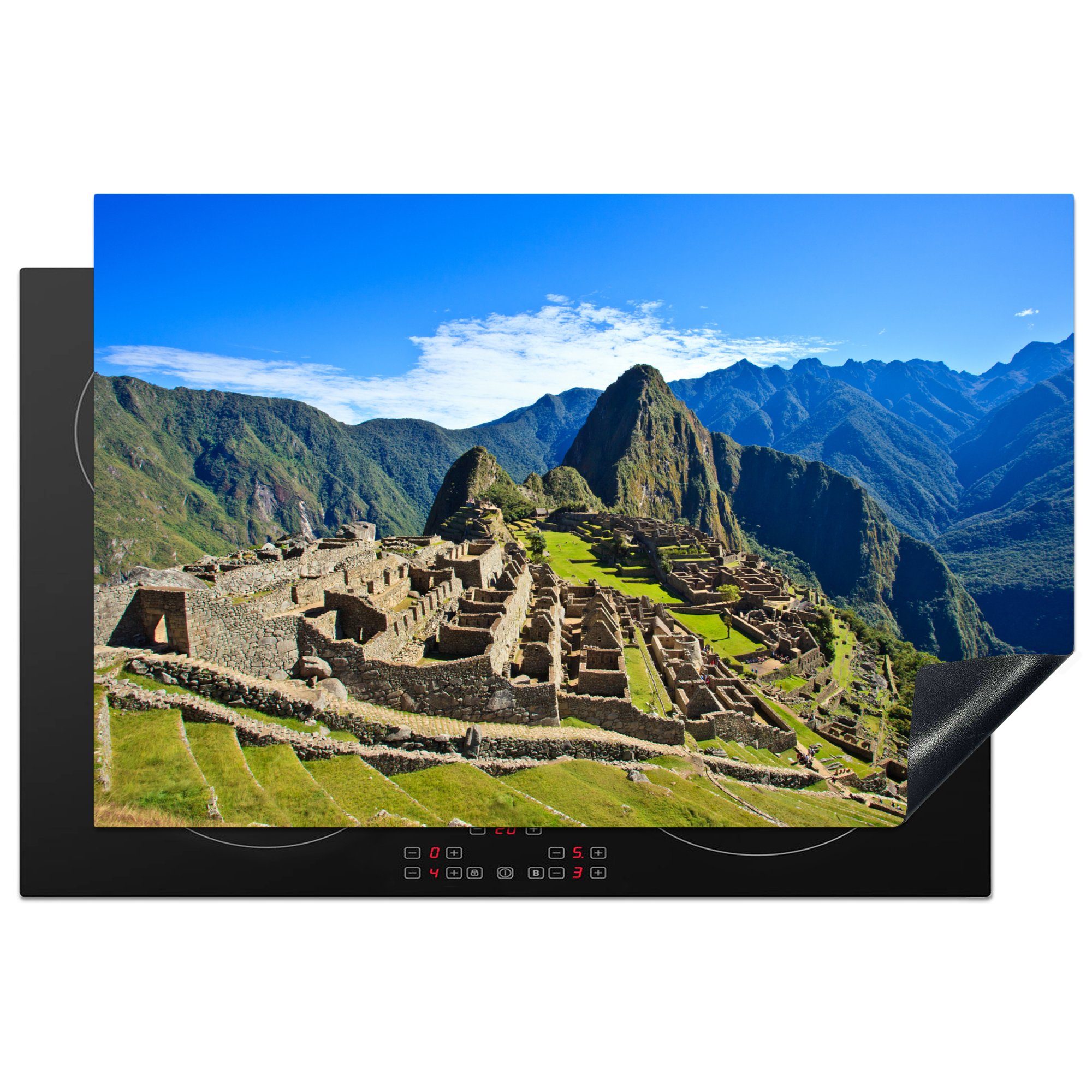 MuchoWow Herdblende-/Abdeckplatte Machu Picchu in leuchtenden Farben, Peru, Vinyl, (1 tlg), 81x52 cm, Induktionskochfeld Schutz für die küche, Ceranfeldabdeckung