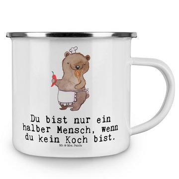 Mr. & Mrs. Panda Becher Koch Herz - Weiß - Geschenk, Metalltasse für Camping, Dankeschön, yum, Emaille, Liebevolles Design