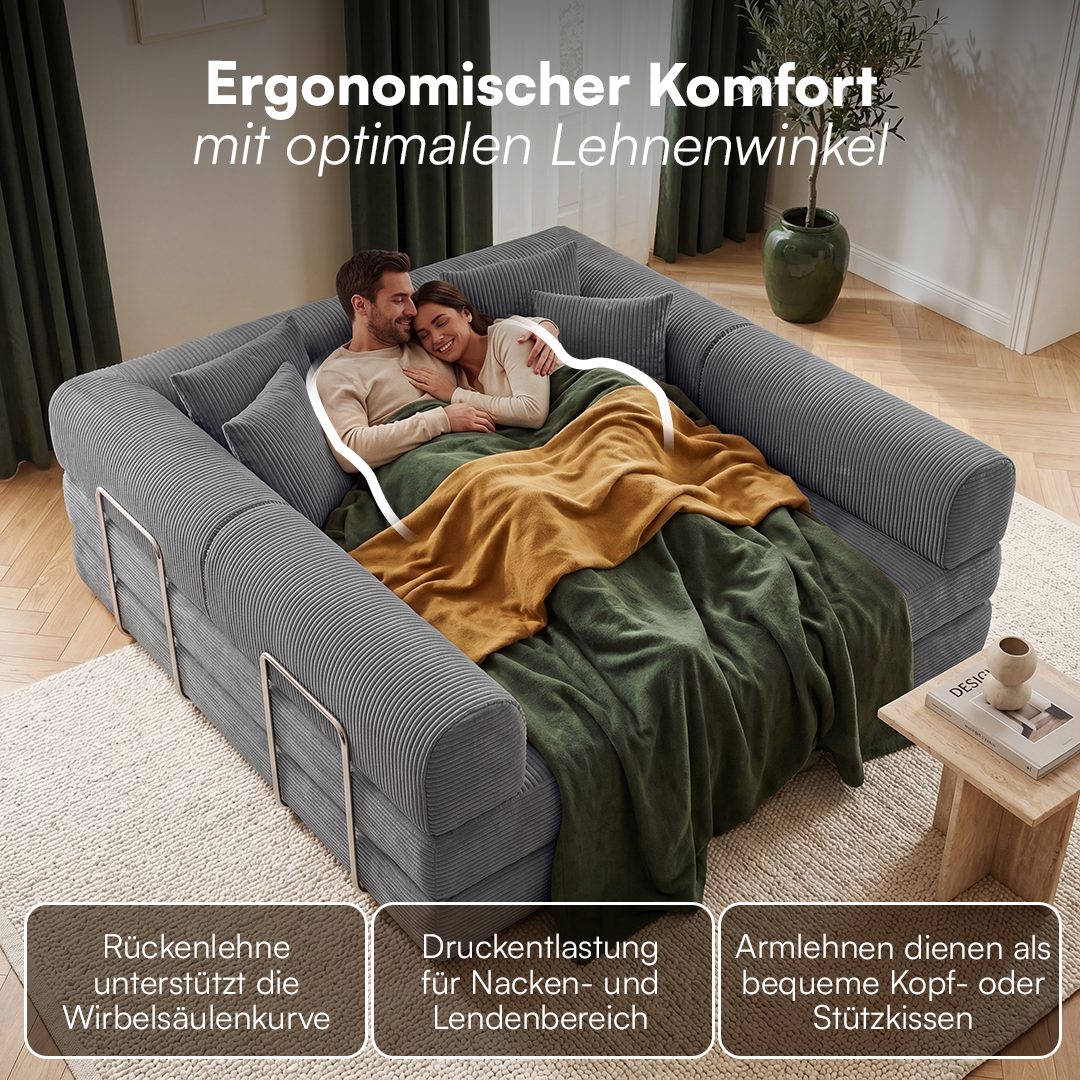 skølm Sofa & Sessel Lofn aus Vollschaum Cord, umwandelbar zum Schlafsofa/-Sessel, Dunkelgrau, Ecksofa 300 cm breit, 4 Sitzer, kein Aufbau erforderlich, vakuumie – Bild 4 von 5