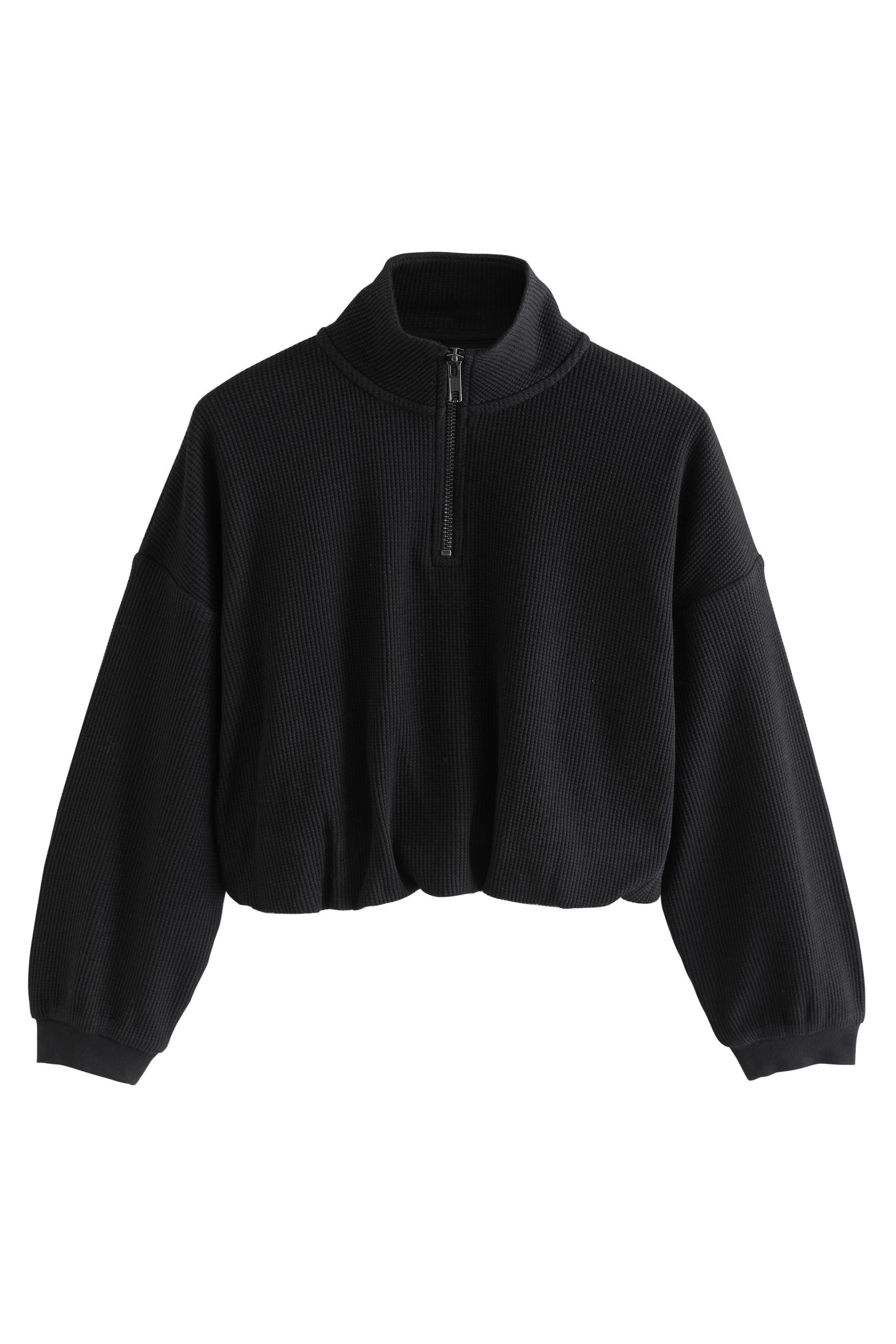 Sweater Strukturiertes Langarm-Sweatshirt mit RV-Kragen