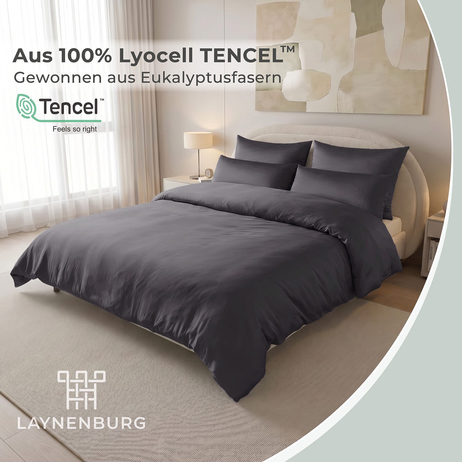 Laynenburg Bettwäsche Eukalyptus aus 100% Tencel Lyocell ab Gr. 135x200, kühlende, atmungsaktive Sommer-Bettwäsche mit Reißverschluss – Bild 2 von 5